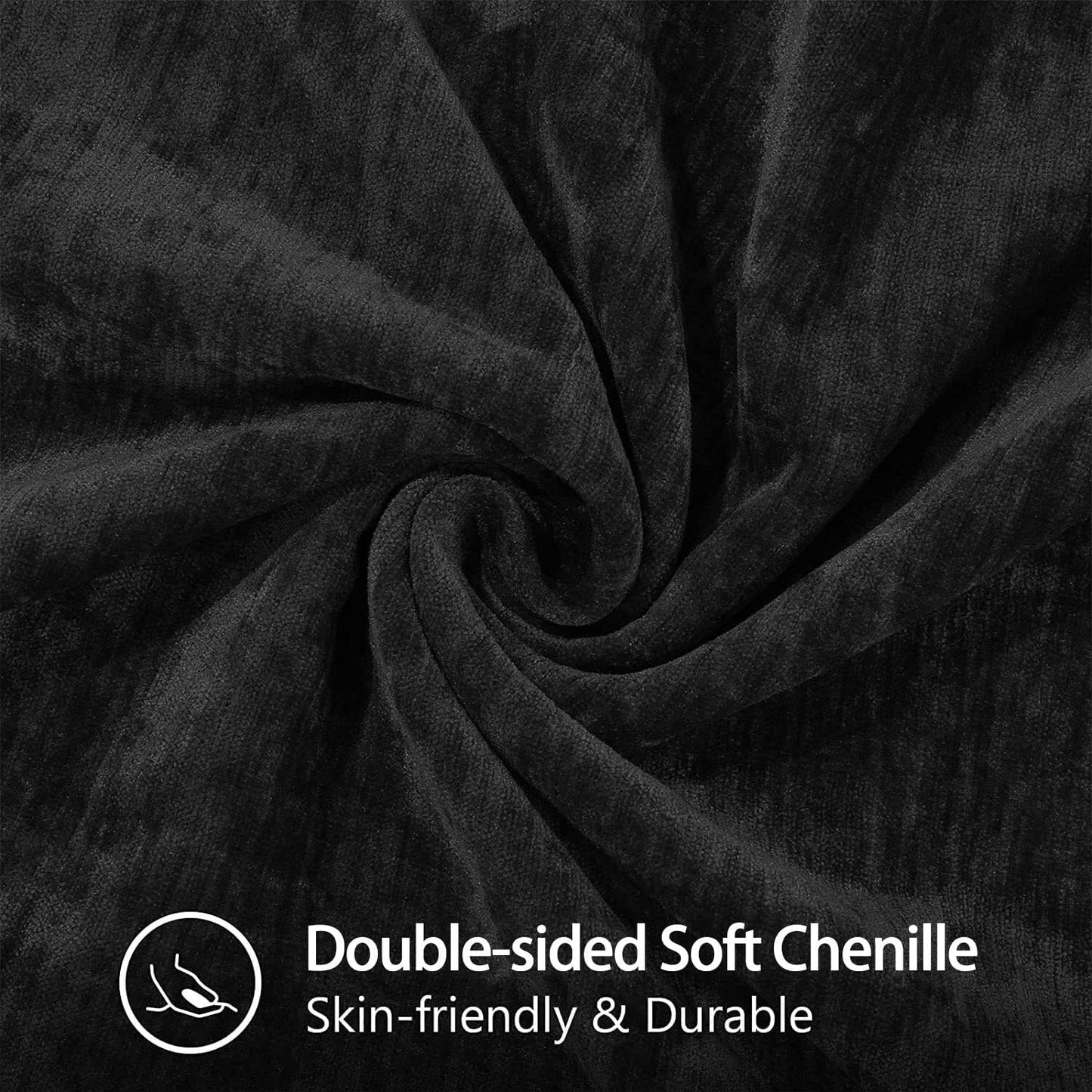 decorUhome Chenille Soft Throw Pillow Covers 16x16 Set of 2, Farmhouse Velvet Neutral Decorative Euro Pillow Covers with Stitched Edge for Couch Sofa Bed Home Decor, Black