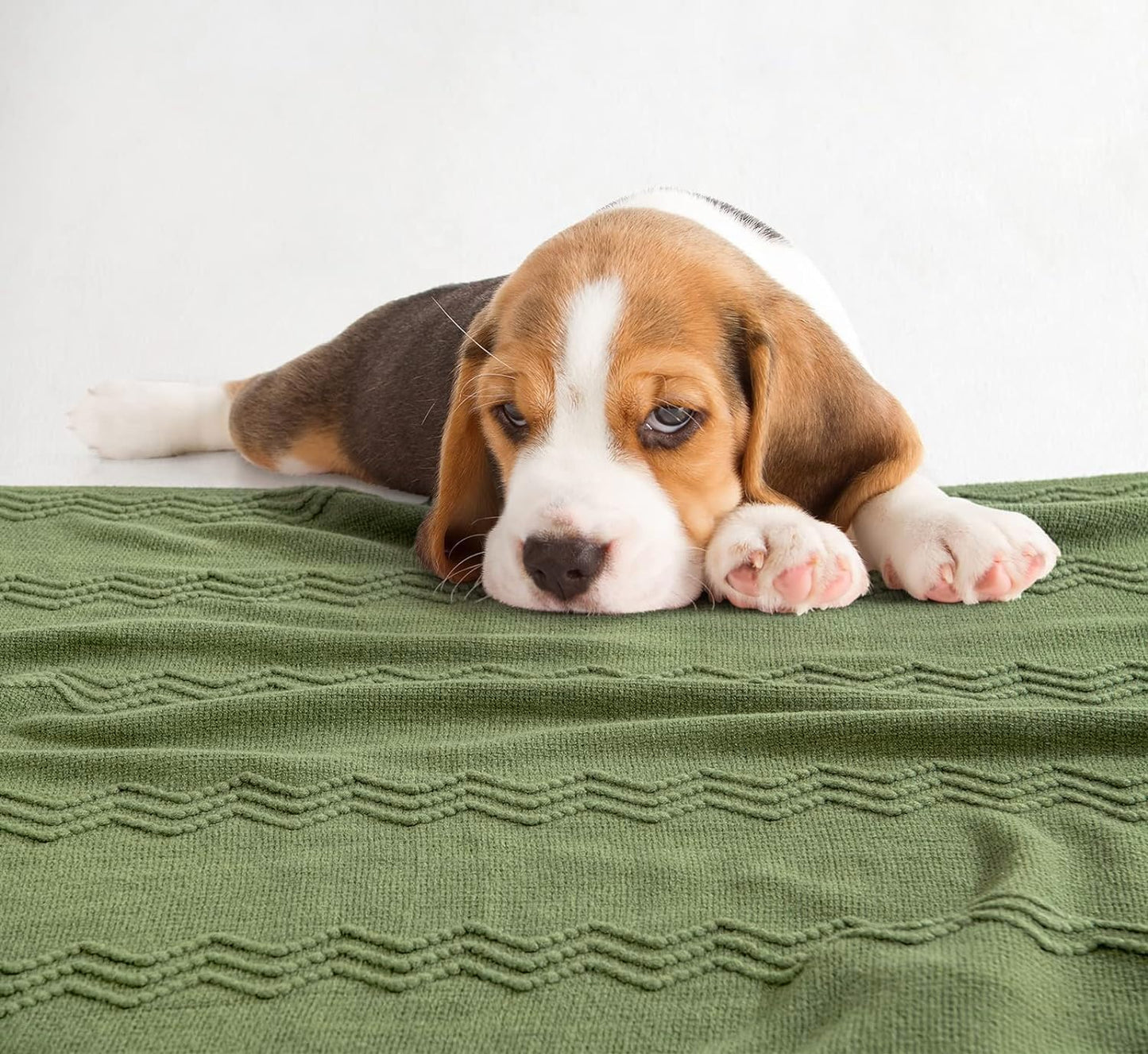 MIULEE Moss Green Knitted Throw Blanket for Couch Textured Knit Blanket with Tassels Cozy Woven Bed Blanket for Sofa Bed Chair Wave Pattern Spring Home Decor for All Seasons 50"x60"