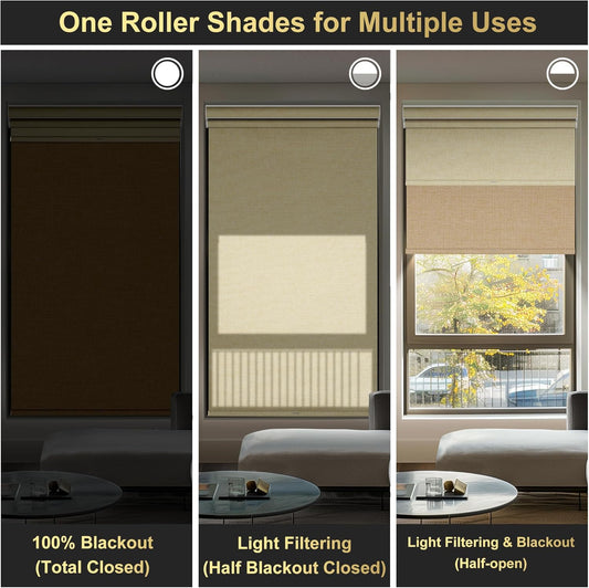 BERISSA Cordless Dual Roller Shades With Cassette Valance, Blackout and Light Filtering, Day and Night for Home Office Door - Linen Beige, 33 W x 44" H