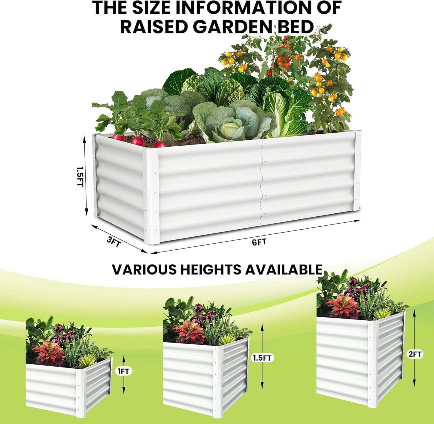 Galvanized Raised Garden Bed Outdoor, 2 Pcs 6x3x1.5FT Outdoor Large Planter Raised Beds Open Base with Safety Edge and Glove for Vegetables Flowers Ground Planter, White