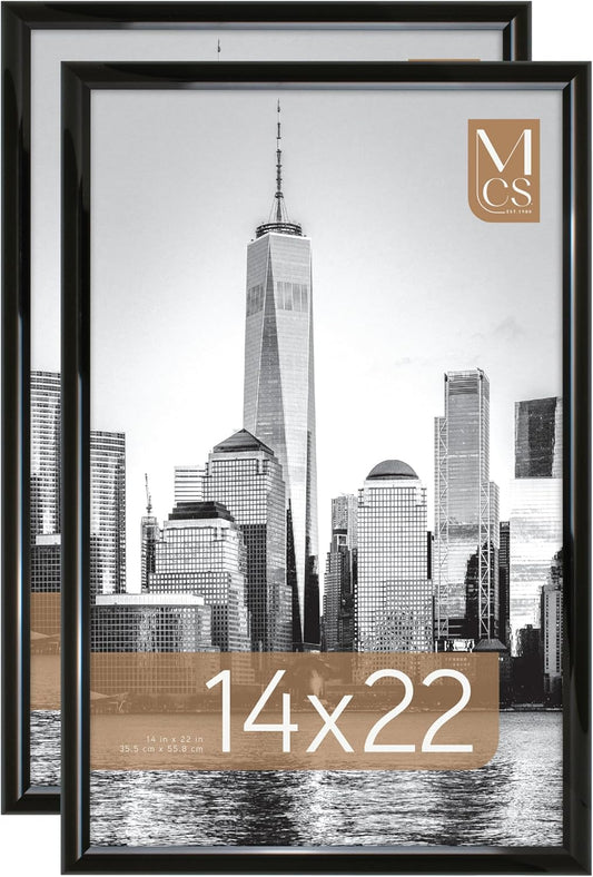 MCS Trendsetter 14x22 Poster Frame Black High-Gloss, Vertical & Horizontal Wall Hanging Large Picture Frame for Photos, Posters & Art Prints (2-Pack)