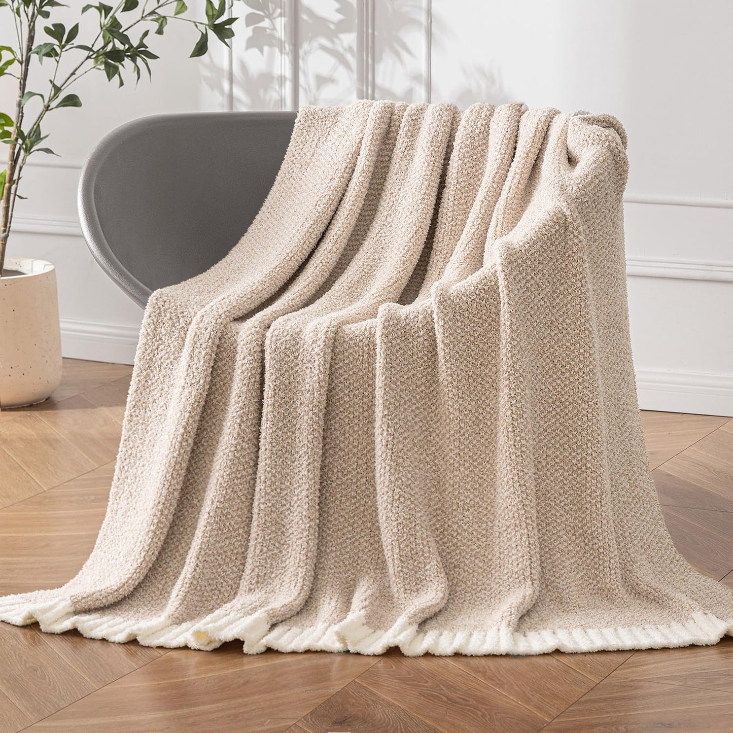 MIULEE Beige Super Soft Throw Blanket for Bed, Twin Size Cozy Fluffy Warm Blankets Knit Blankets for Couch, Sofa, Chair, Living Room, Camping, Picnic, 60 x 80 inch