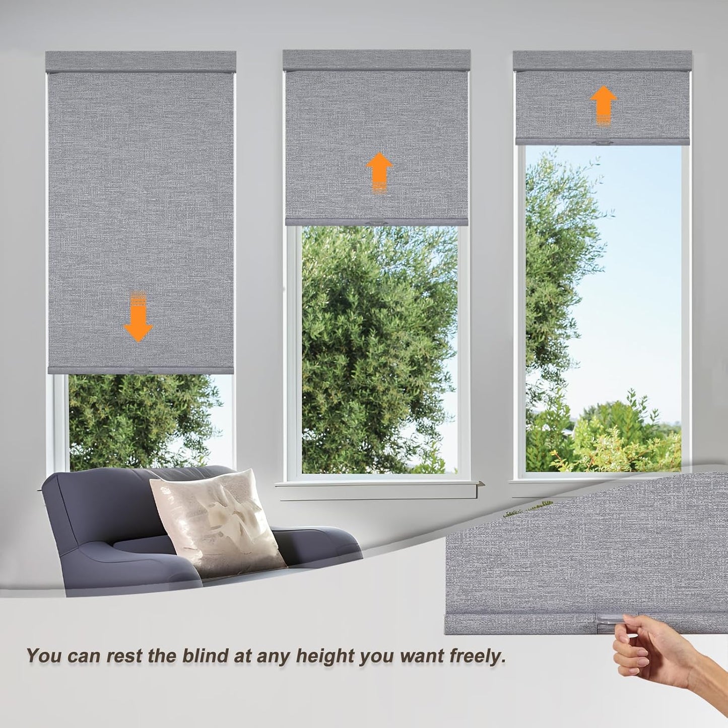 Persilux Blackout Roller Shades for Indoor Windows with Upgraded Cassette, Cordless Shades Window Blinds Pull Down for Doors, Easy to Install for Office/Living Room/Bedroom, Grey(42.5" W x 72" H)
