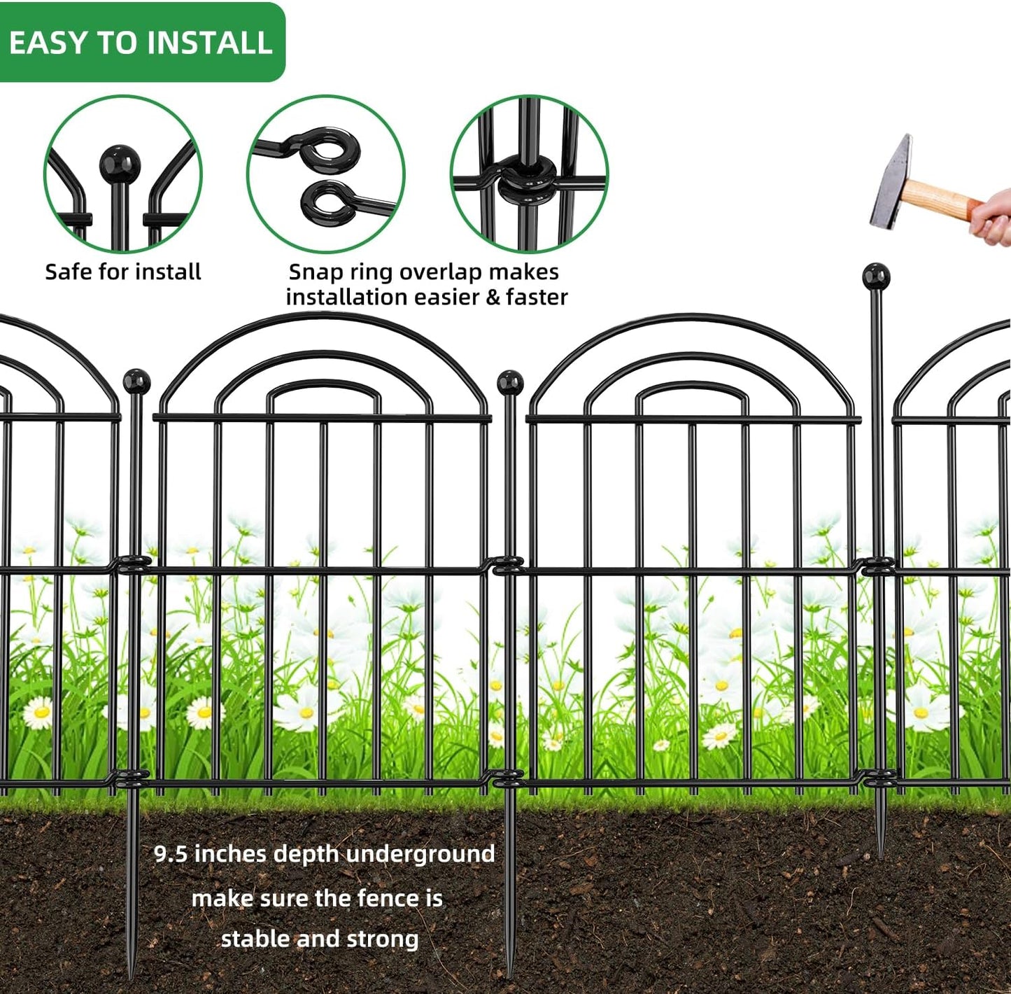 Decorative Garden Fence, 26in(H) x27ft Rustproof Metal No Dig Fence Animal Barrier Fence for Dog Rabbit, Wire Border Panel Fencing for Yard Patio Outdoor Decor 25 Pack