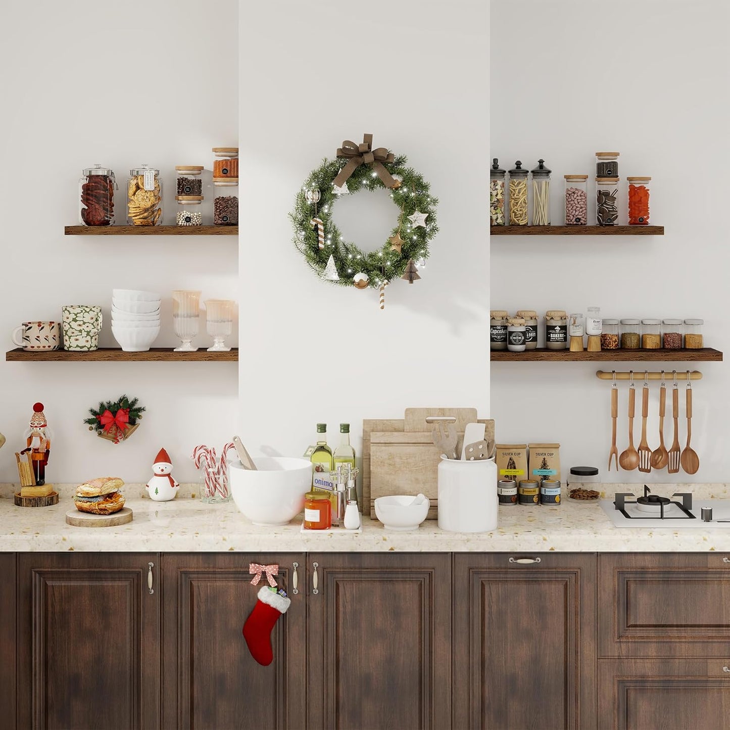 Fun Memories Floating Shelves for Wall, 30" Rustic Wood Deep Wall Mounted Shelves with Invisible Brackets for Decor & Storage, Floating Shelf for Living Room, Bathroom (Rustic Brown, Set of 2)