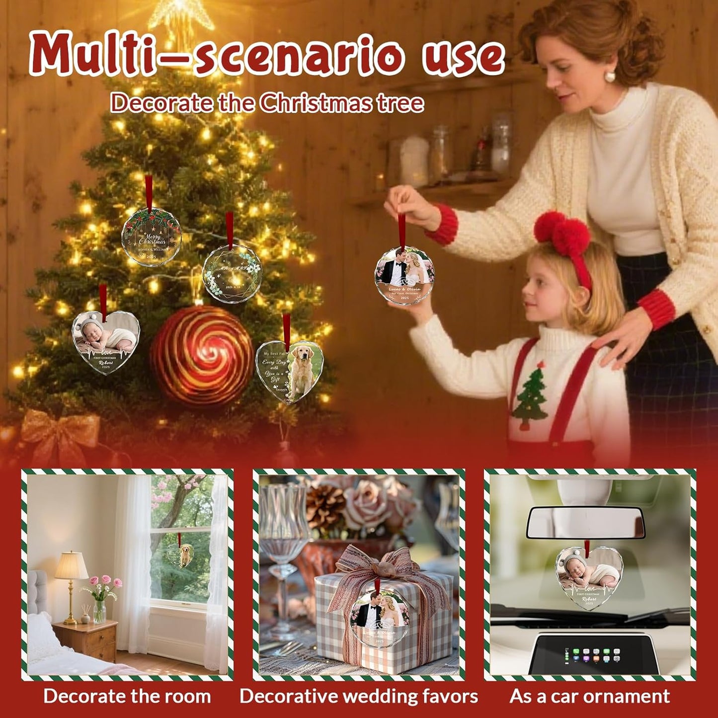 Custom Christmas Ornament Glass-Personalized Christmas Ornaments with Photo/Name/Date/Text,Wedding Christmas Birthday Baby Gifts (Color 6)