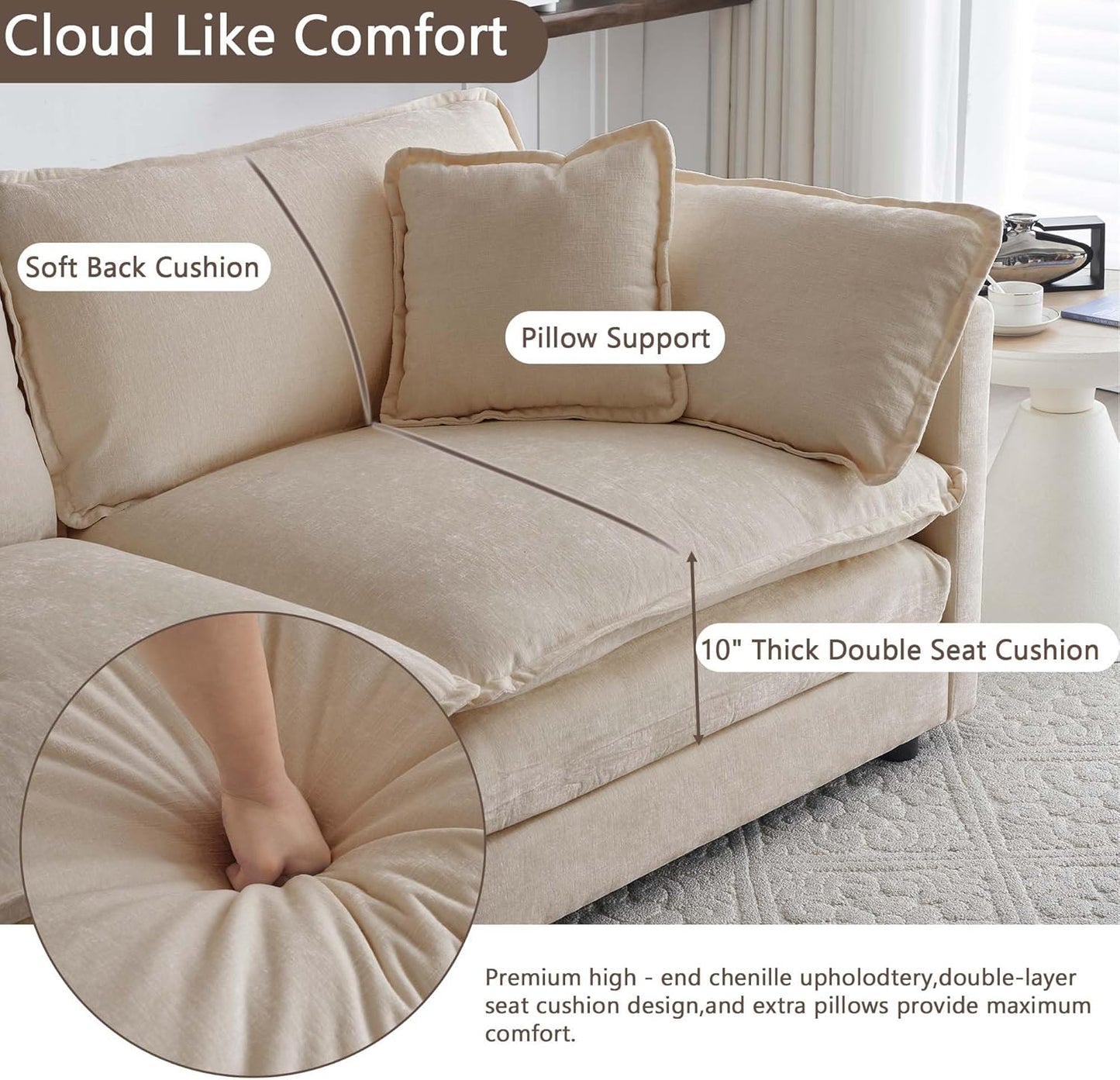 Sectional Sofa 4 Seater with Movable 2 Ottomans,Oversized Modular Couch Deep Seat (Light Coffee, 146.5 inch-U)