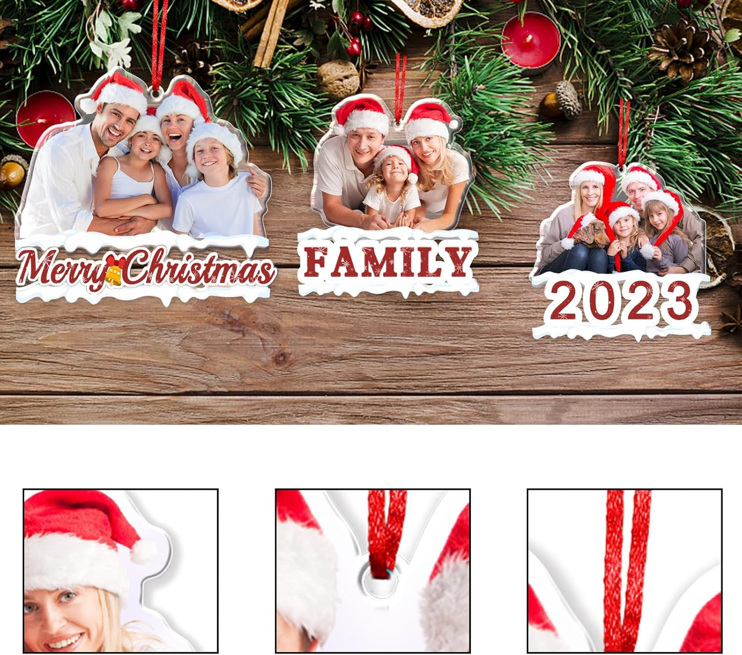 Personalized Photo Ornament Acrylic Custom Christmas Ornaments with Picture Customized Family Christmas Ornament 2023 for Tree Hanging Decoration Gift for Men Women Style 3