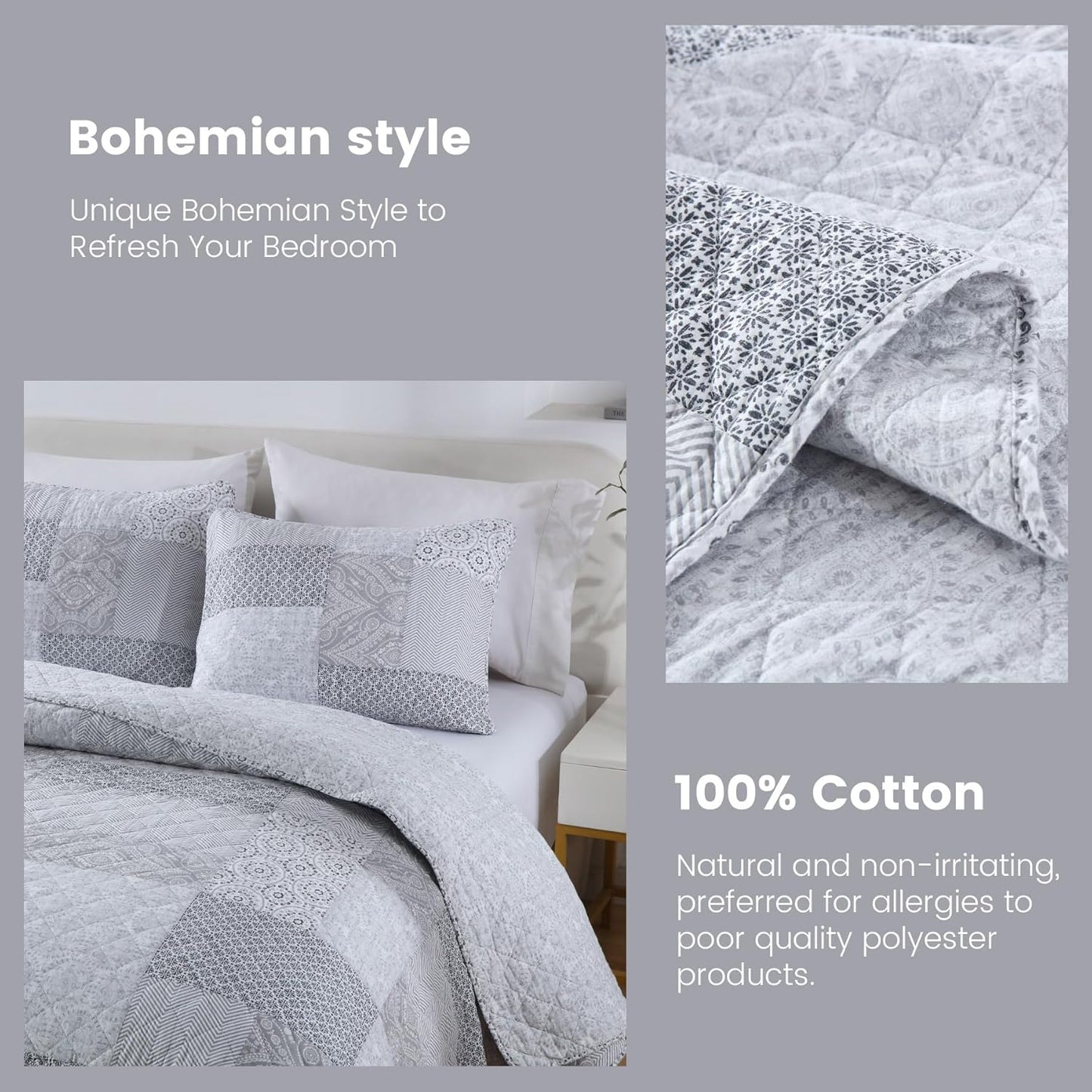 Secgo King Size Comforter Set- 100% Cotton Quilt King Size Set, Green, Sage bedspreads (96 * 108 Inch) with 2 Pillow Shams, Patchwork Reversible Lightweight Bedding