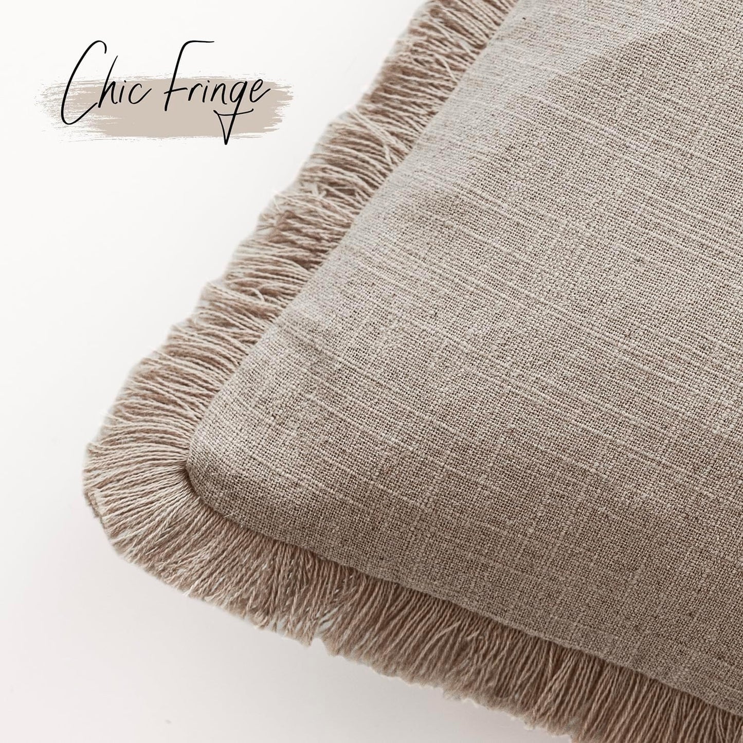 Foindtower Set of 2 Decorative Linen Fringe Lumbar Throw Pillow Covers Farmhouse Cushion Cover with Tassels Accent Pillowcase for Couch Sofa Bed Living Room Home Decor,12×24 Inch,Natural Linen