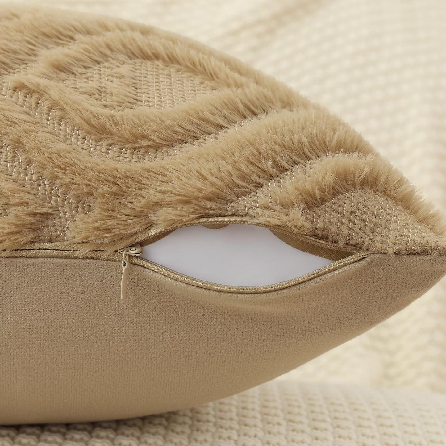 decorUhome Throw Pillow Covers 26x26 Inch Set of 2, Soft Plush Decorative Faux Fur Light Brown Solid Couch Pillow Covers, Accent Farmhouse Neutral Square Euro Pillow Cases for Sofa Bed Living Room