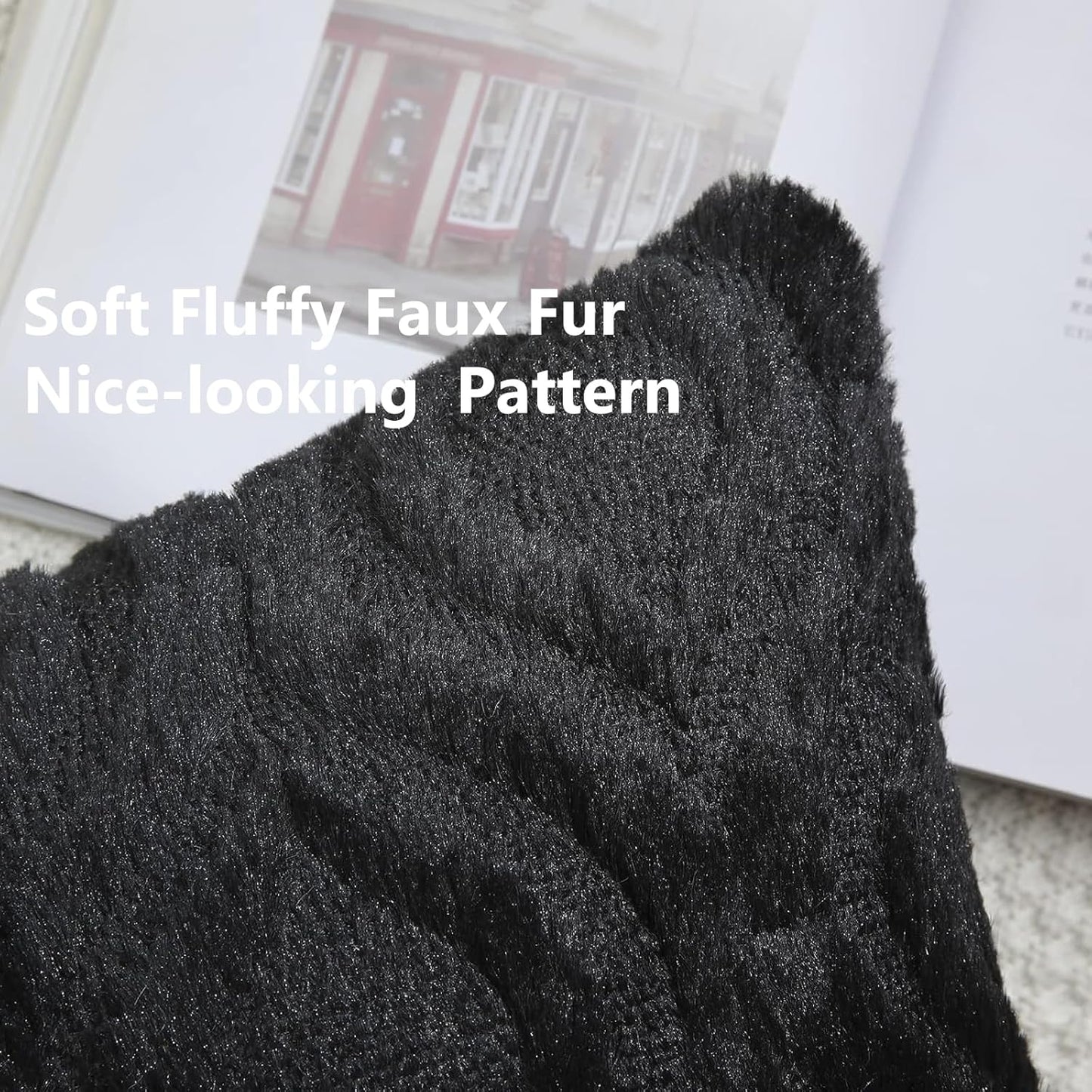 decorUhome Fall Throw Pillow Covers 24x24 Inch Set of 2, Soft Plush Decorative Faux Fur Black Solid Couch Pillow Covers, Accent Farmhouse Neutral Square Euro Pillow Cases for Sofa Bed Living Room