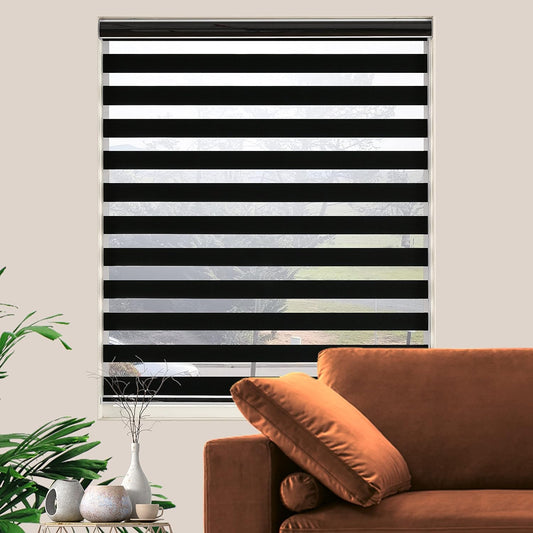 Blackout Zebra Blinds, Dual Layer Free-Stop, Room Darkening Zebra Shades, Blinds for Indoor Windows, Light Filtering Privacy Sheer Shade for Home(22" W X 72" H, Black)