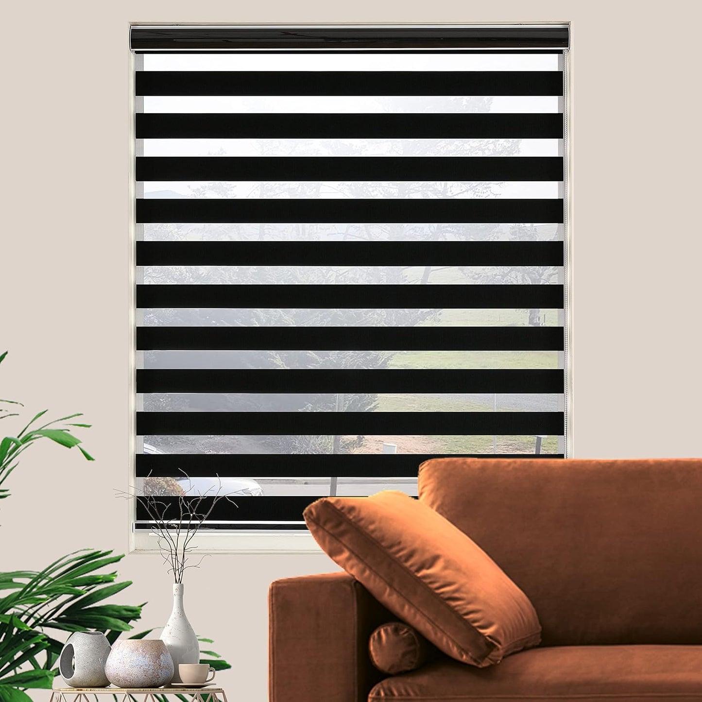 Blackout Zebra Blinds for Windows, Free-Stop Zebra Shades, Dual Layer Light Filtering Sheer Blinds for Indoor Windows, Room Darkening Window Shades for Privacy (34" W X 72" H, Black)