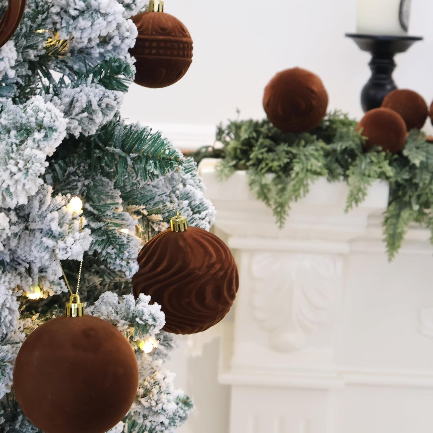 36pcs Velvet Ornaments for Christmas Trees, Flocked Christmas Balls Sets Assortment for Xmas Tree Holiday Decor