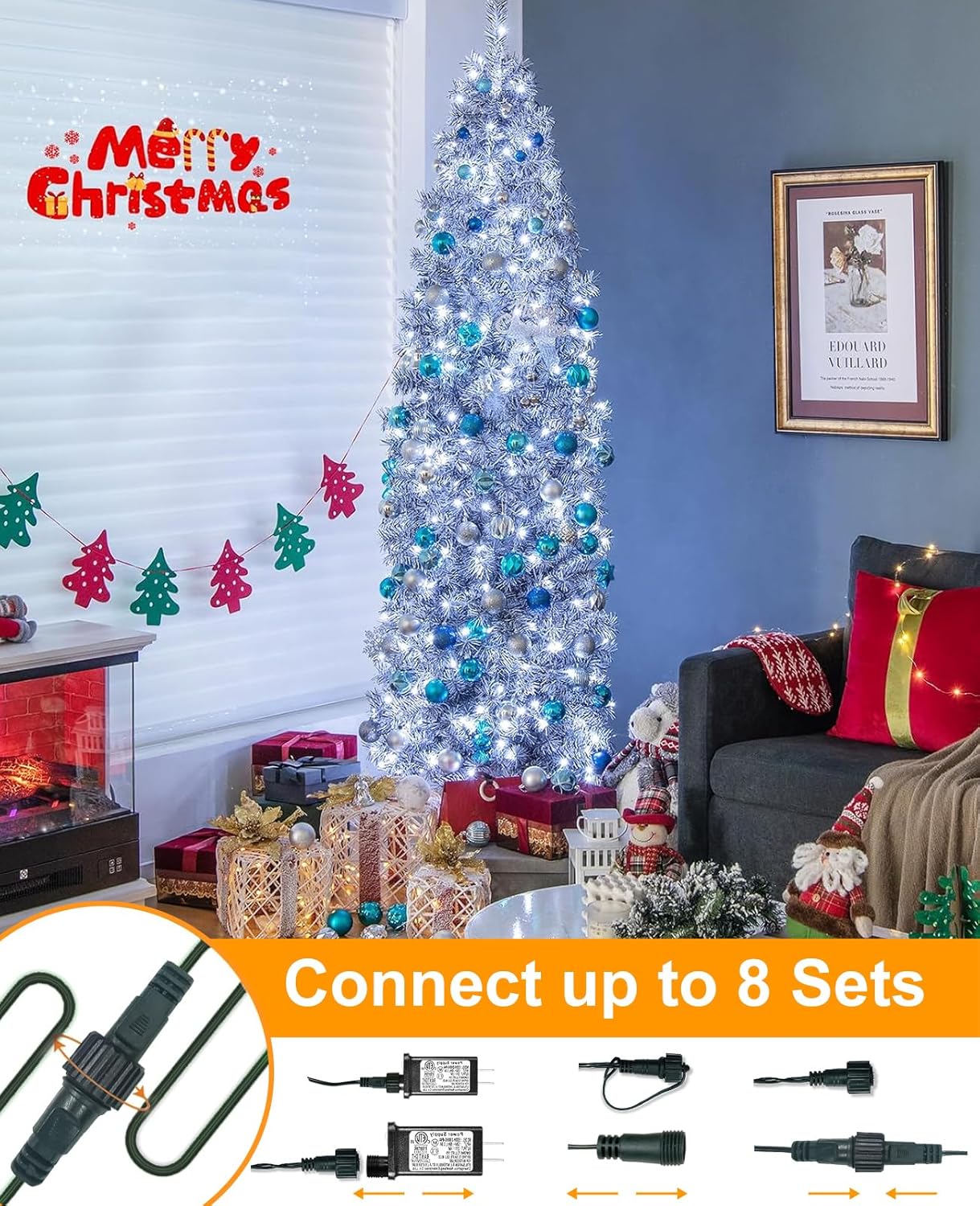 40FT 120 LED Christmas Lights Outdoor, Green Wire Christmas Tree Lights with 8 Modes & Waterproof, Connectable Plug in String Light for Indoor Bedroom Yard Party Wedding Decorations, White