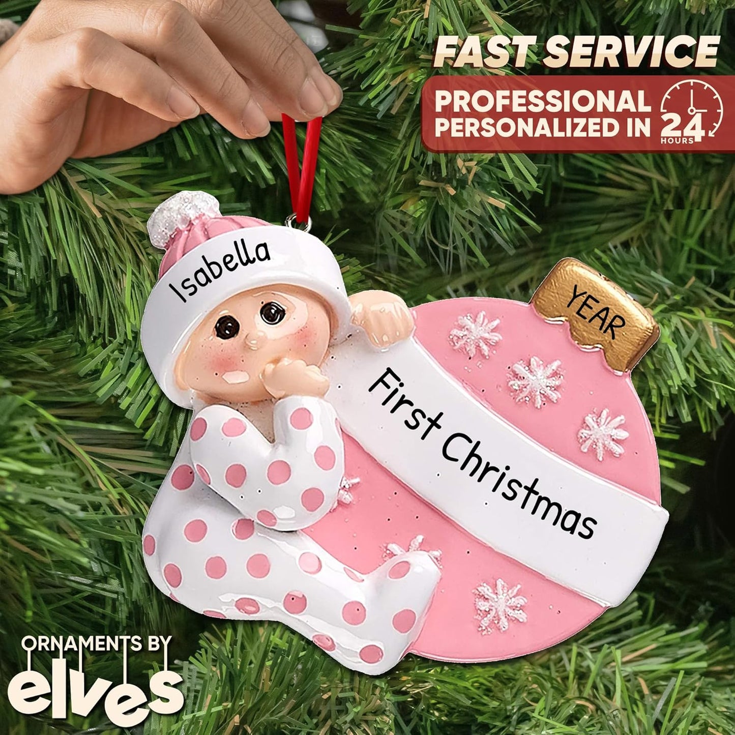 3D Personalized Babys First Christmas Ornament 2025 Girl | Baby's First Christmas Ornament 2025 Baby Ornaments for Xmas Tree My 1st Xmas Ornaments for Couples New Parents - Pink Polka Dot Baby Girl