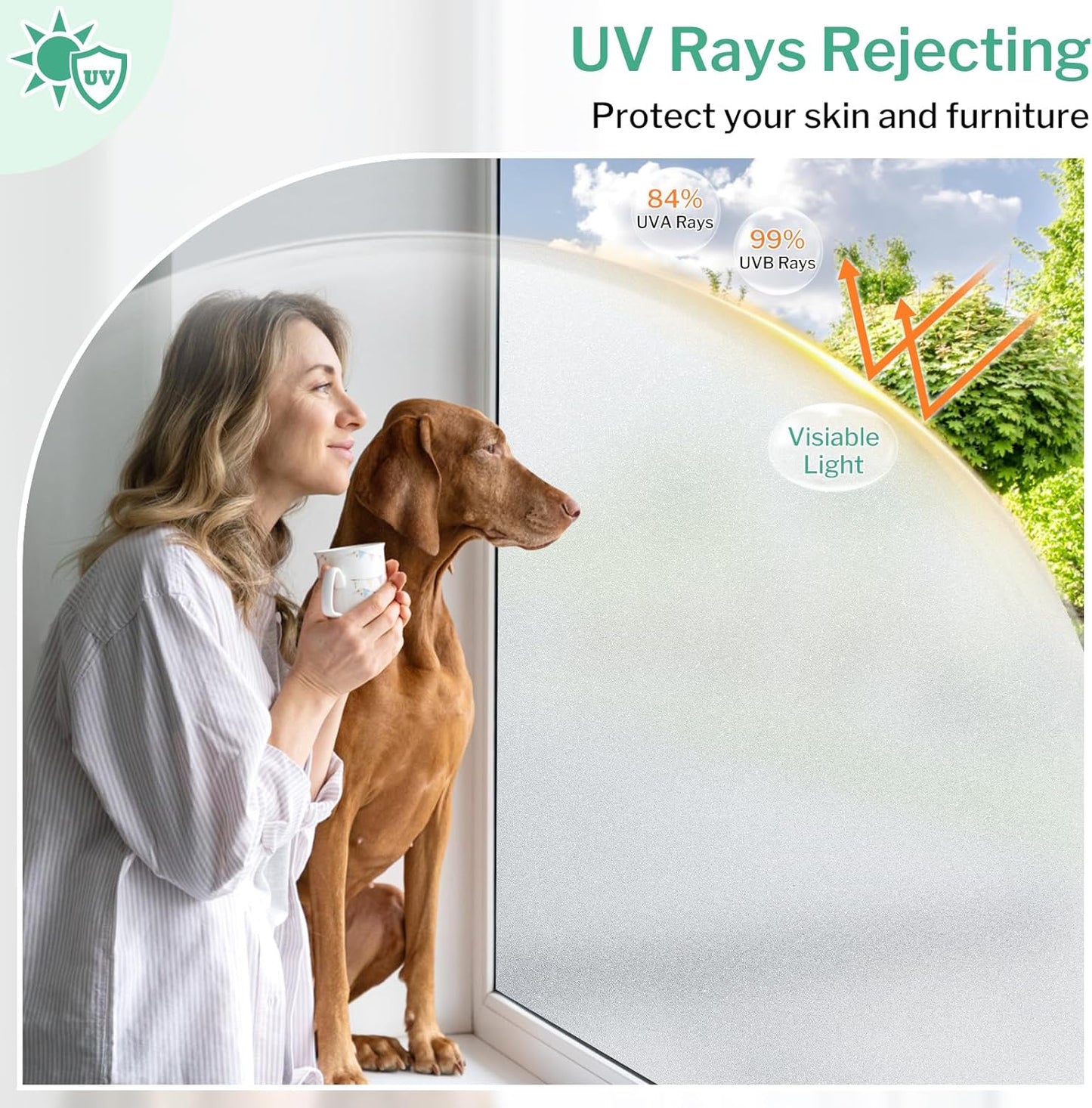 DOWELL Window Privacy Film, Frosted Glass Window Film, Static Cling Non-Adhesive Glass Clings, Sun Blocking Opaque Coverings, Reusable Door Stickers for Bathroom Home Office, Pure, 35.4" x 118"