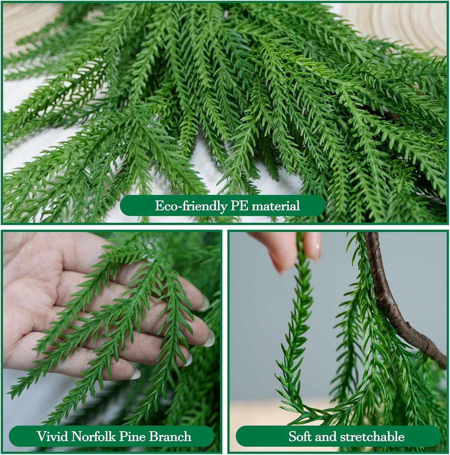 6FT Artificial Norfolk Pine Garlands, Real Touch Winter Christmas Pine Tree Wreath, Green Artificial Greenery Garland for Christmas Holiday Seasonal Indoor Home Decor Mantle