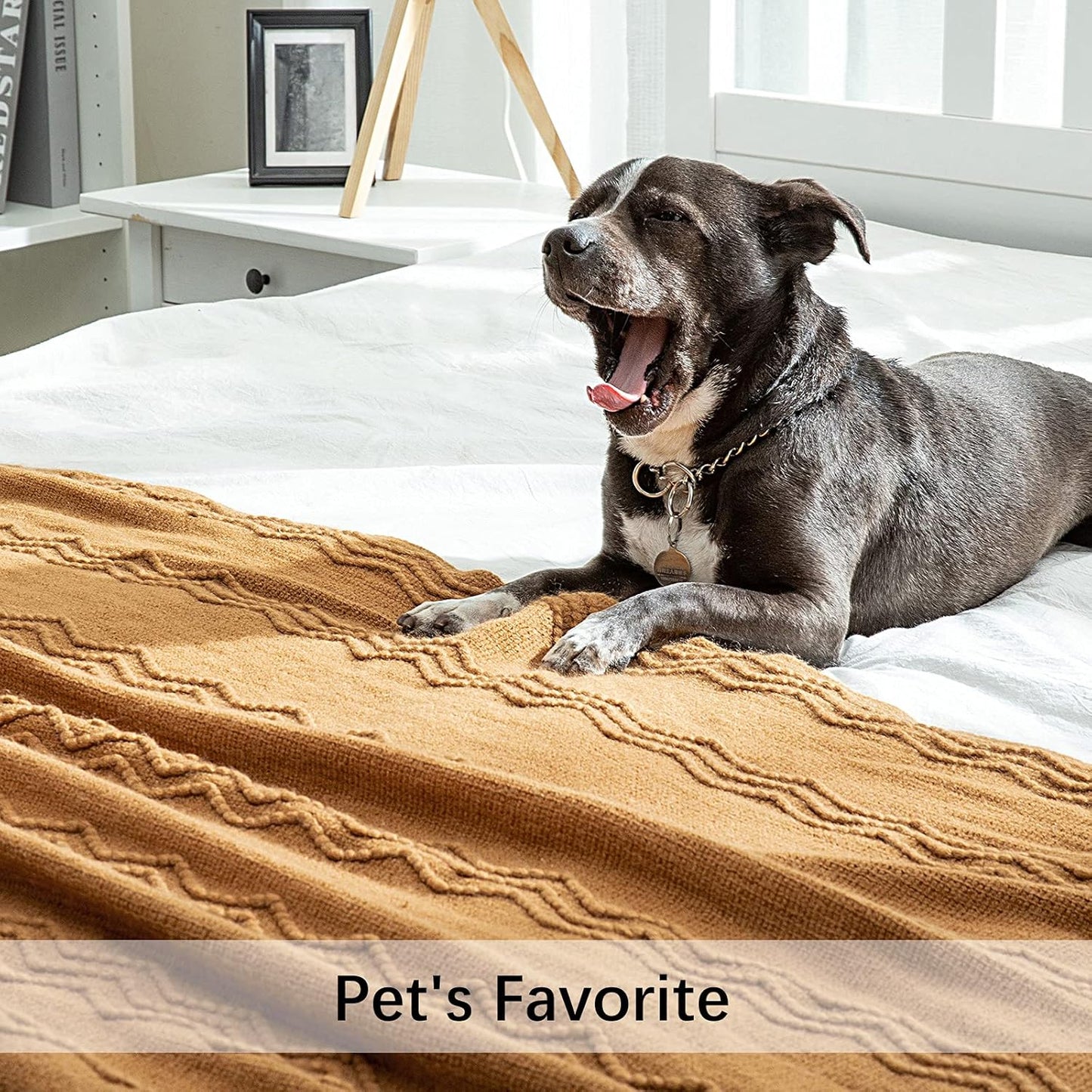 MIULEE Knitted Brown Throw Blanket for Couch,Boho Bed Decor Knit Outdoor Blankets Throw Size with Tassels Cozy Woven for Sofa Home Chair Wave Pattern 50" x 60" Inches