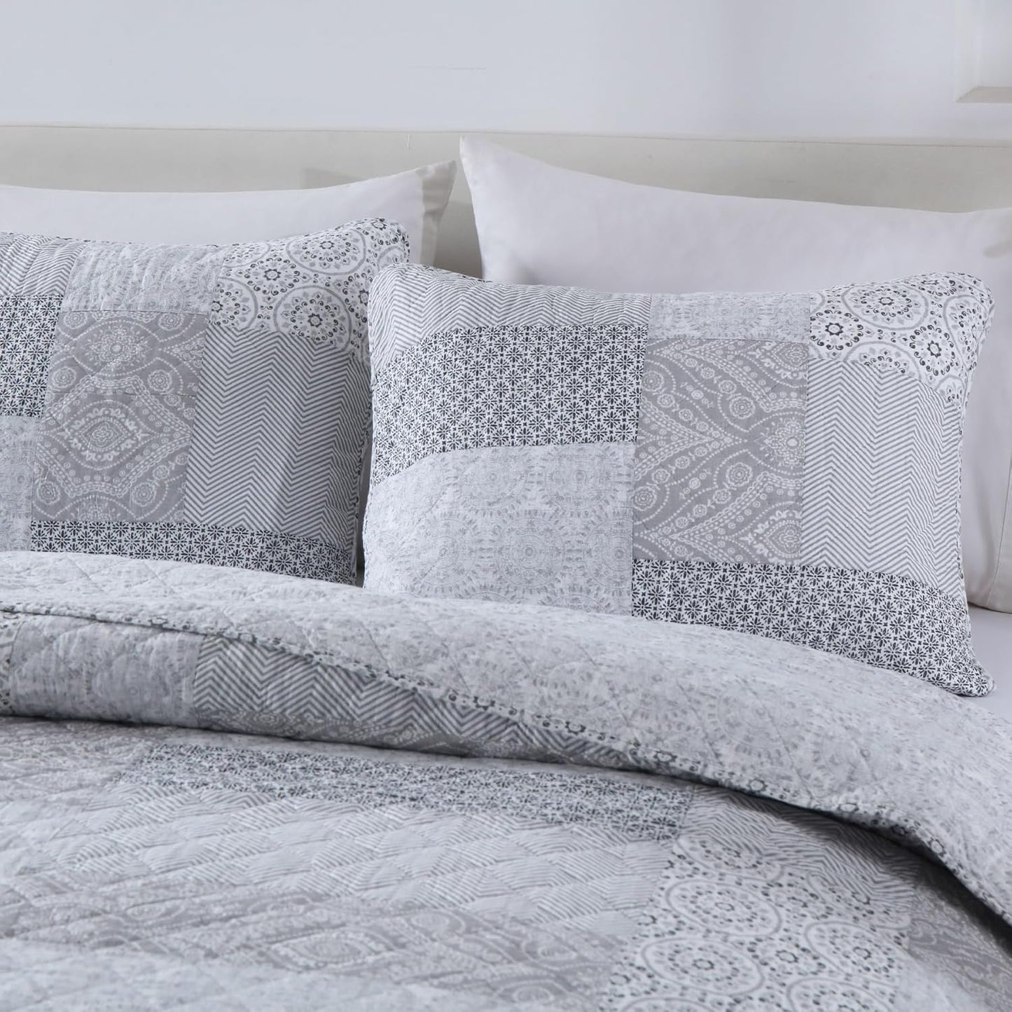 Secgo King Size Comforter Set- 100% Cotton Quilt King Size Set, Green, Sage bedspreads (96 * 108 Inch) with 2 Pillow Shams, Patchwork Reversible Lightweight Bedding