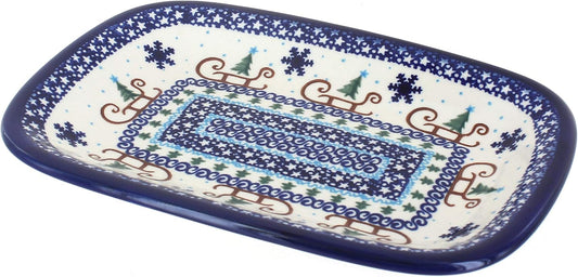 Blue Rose Polish Pottery Noel Nights Small Rectangular Serving Platter