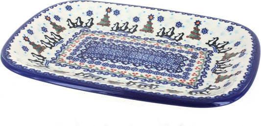Blue Rose Polish Pottery Arctic Holiday Medium Rectangular Serving Platter