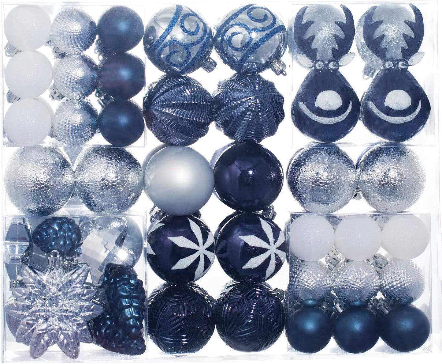 100 Pack Christmas Ball Ornaments,Navy Blue and White Plastic Christmas Balls Shatterproof Christmas Tree Decorations in Indoor,Holiday Xmas Tree Decor Hanging Baubles Balls