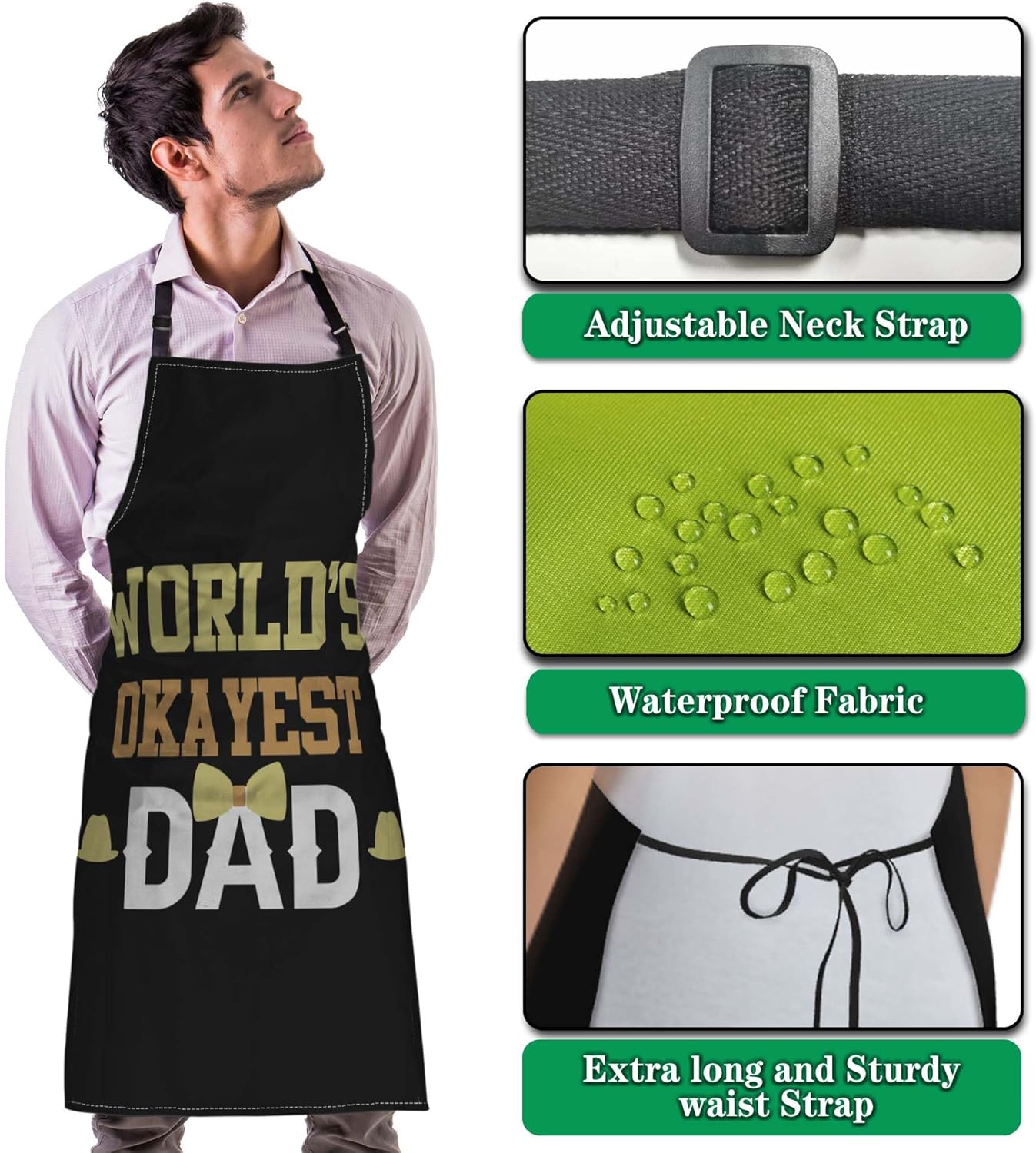 Baking Apron for Women World’s Okayest Dad Mans Aprons for Cooking Funny for Kitchen Cooking Restaurant BBQ Painting Crafting 27” (W) x 31” (H), Waterproof Aprons