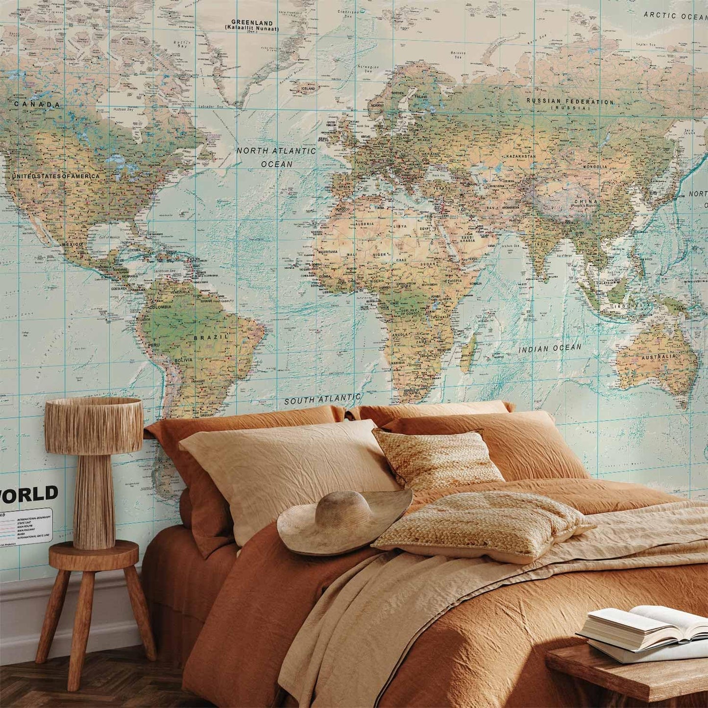 artgeist Premium Wall Mural World Map 177x124 in - XXL Non-Woven Wallpaper Fleece Wall Decor Photo Print Picture Image Design Home Map of The World k-A-0091-a-d