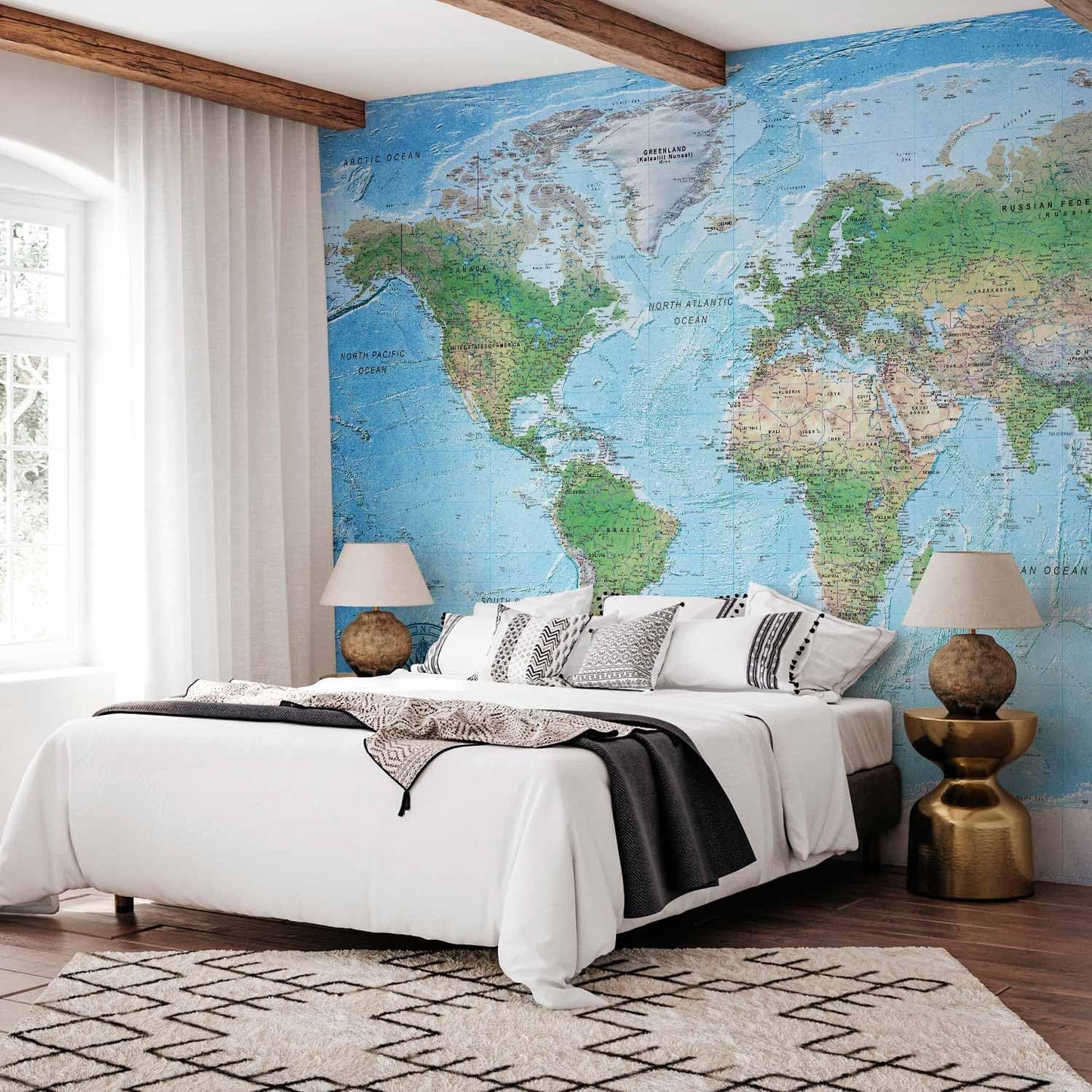 artgeist Premium Wall Mural World Map 118x83 in - XXL Non-Woven Wallpaper Fleece Wall Decor Photo Print Picture Image Design Home Map of The World k-A-0127-a-a