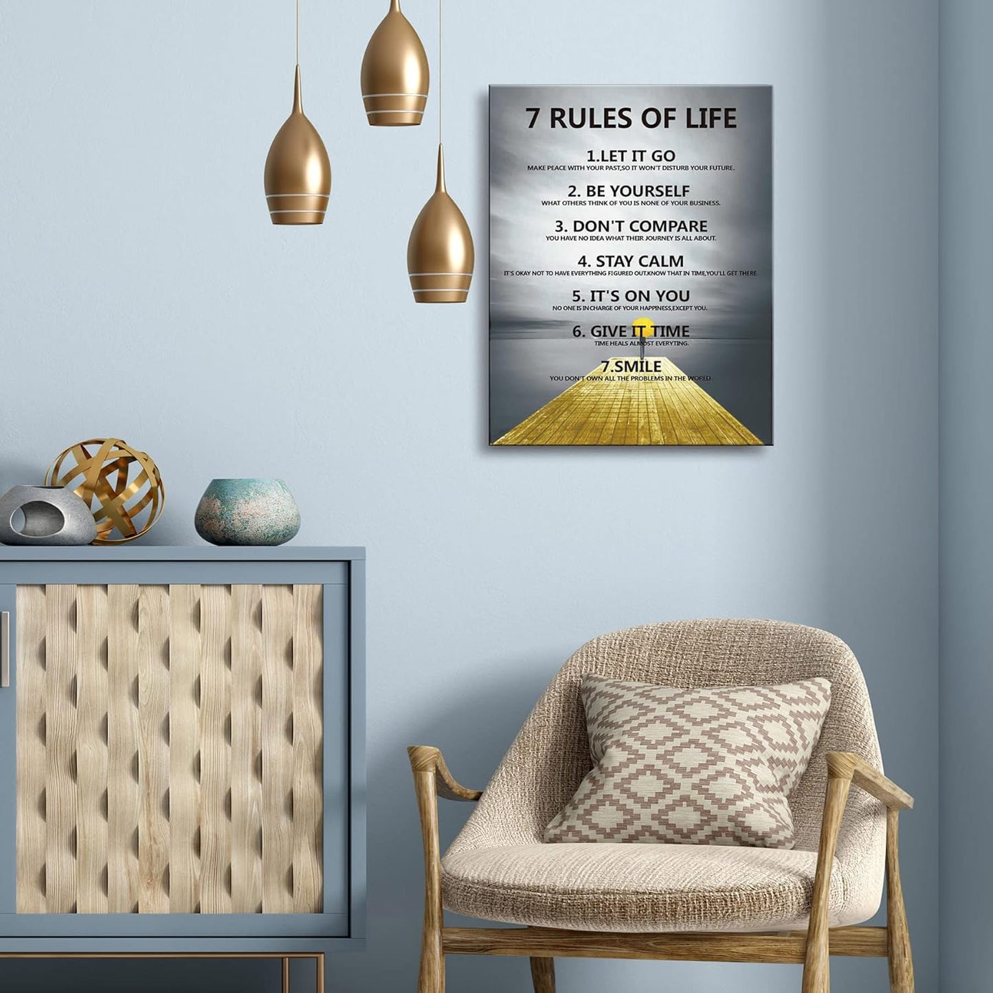 7 Rules of life wall decor Michael Jordan & Steph Curry Motivational Posters - Inspirational Wall Art for Boys Bedroom, Men's Room, Office, or Classroom Decor - Framed Canvas & Displate Style(16"X24") A-403