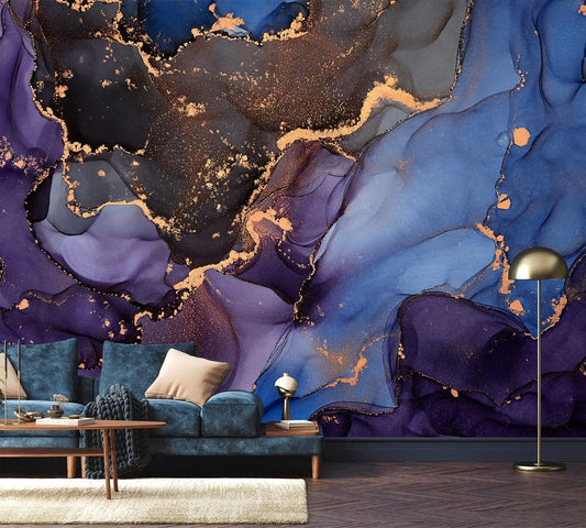 AFZEVEB-Abstract Art Purple Marble Wallpaper Wall murals for Bedroom 136"x96" (Not Peel and Stick)