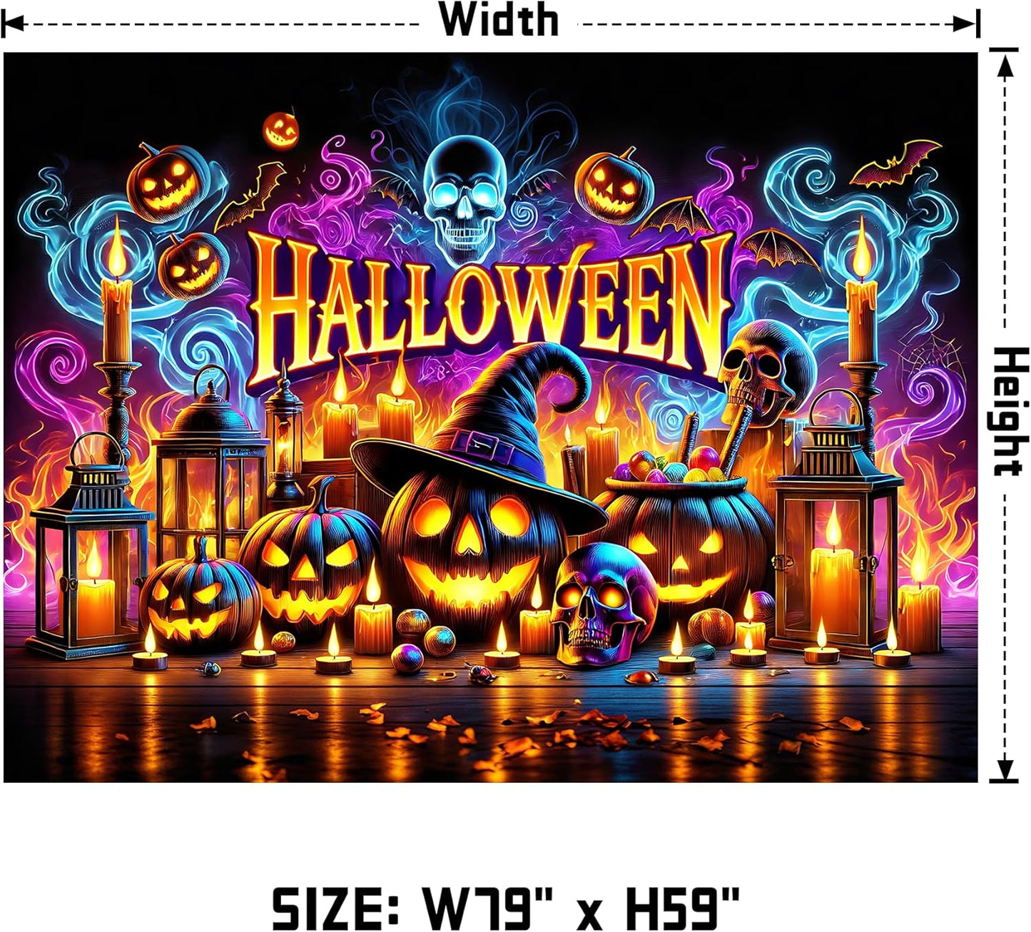 AOHMPT Glow-in-the-Dark Halloween Tapestry - UV Reactive Black Light Wall Hanging Decor for Spooky Parties, Bedroom, Living Room (Pumpkin, 79L x 59W, Unframed)