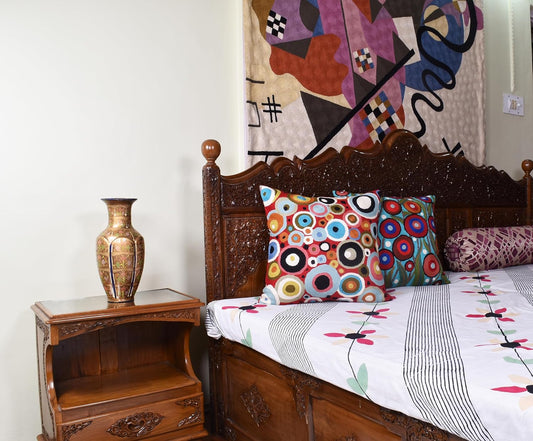 Red Polka Dots Pillow Cover | Reds Contemporary Pillows | Farmhouse Chair Cushion | Modern Outdoor Pillows | Red Throw Chair Pillow | Hand Embroidered Cushions Wool Size - 18x18