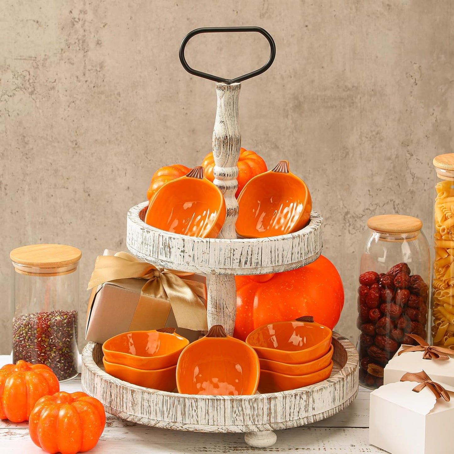 Dandat Fall Ramekins 6 oz Oven Safe Pumpkin Ceramic Ramekins Small Creme Brulee Dishes Dipping Pumpkin Baking Dish Shaped Bowl Plates for Serving Dip, Sauce, Condiments and Snack(8 Pcs)