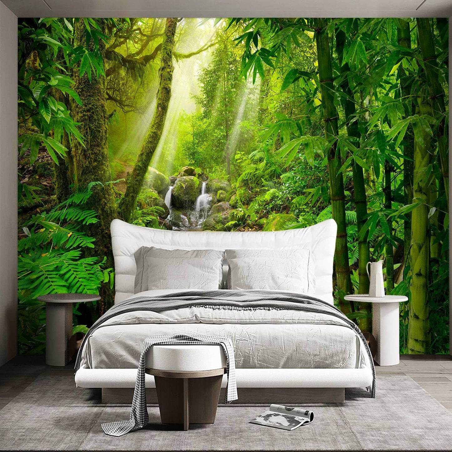 Green Forest Tropical Rainforest wallpeper Living Room Bedroom Nature Jungle Landscape Office Woodland Scenery Tree Wall Mural - 137"x96"（Not Peel and Stick）