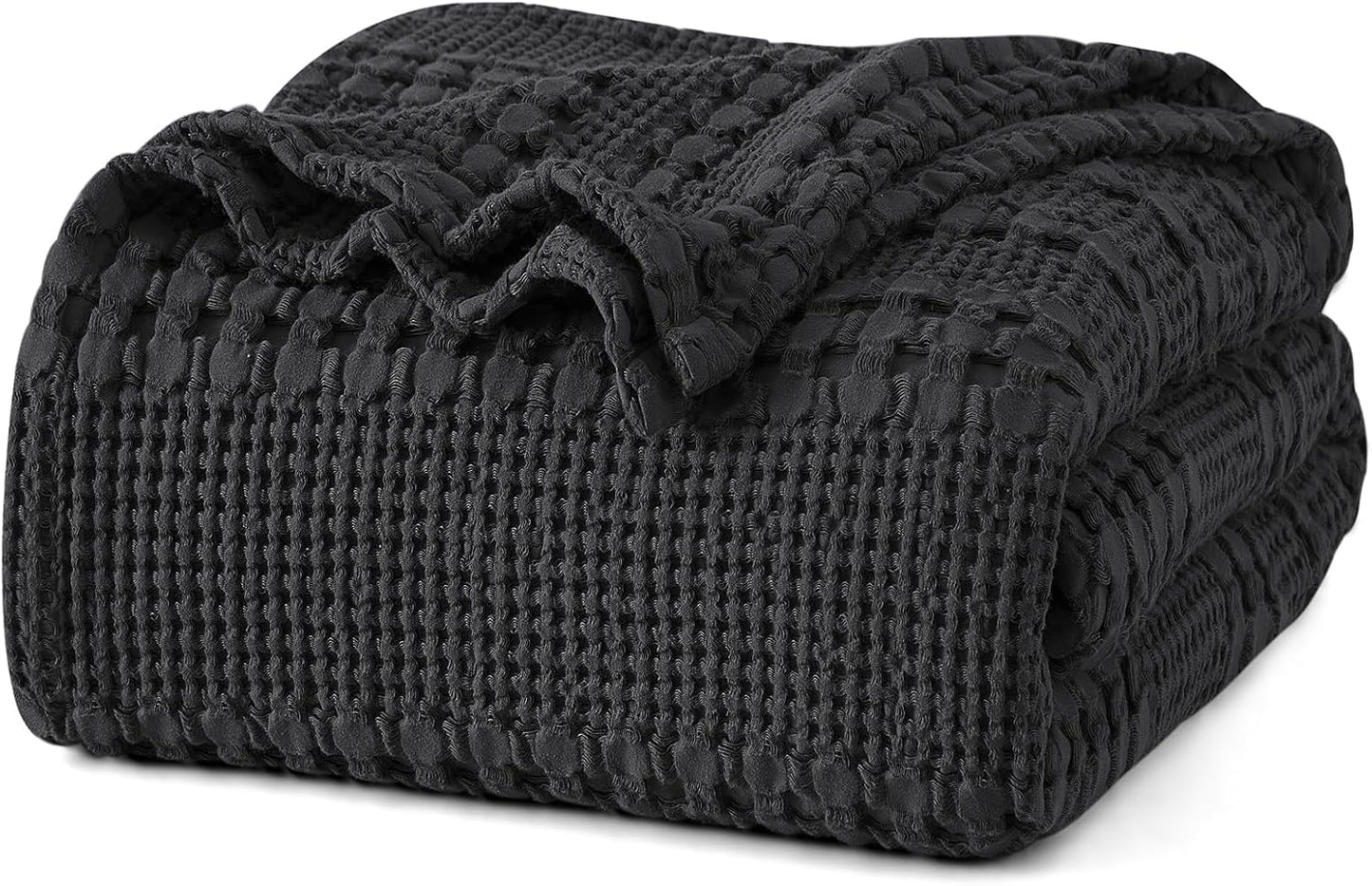 PHF 100% Cotton Waffle Weave Blanket Twin Size, Soft Lightweight Breathable Cozy Summer Blankets for Bed, Luxury Aesthetic Woven Bedding for Home Decor, 66"x90", Black