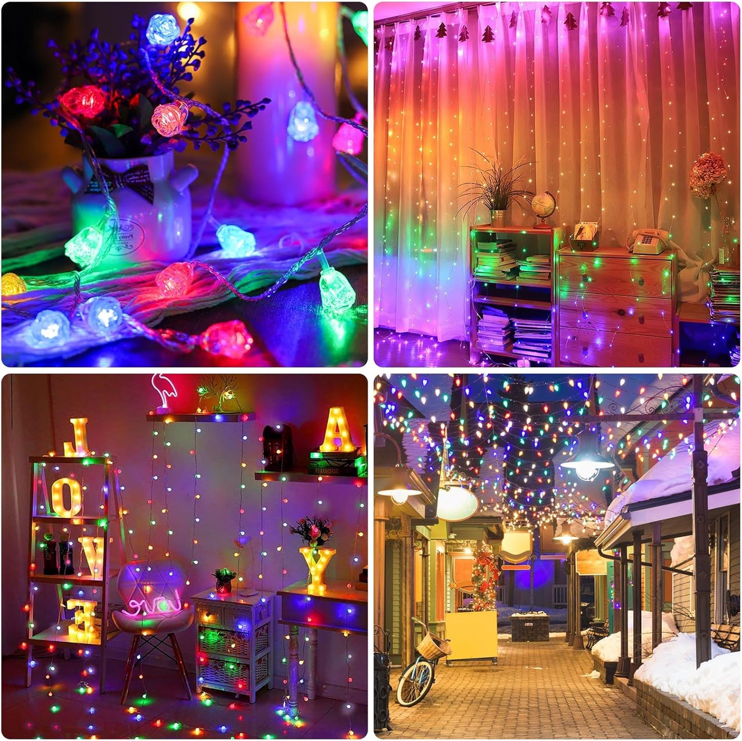 String Lights Indoor, 33Ft 80 LED Rose Flower Lights, 8 Modes Dimmable & Timeable Twinkle Lights, Festival Christmas Decorations for Bedroom Living Room, Multicolor, USB Plug, Remote