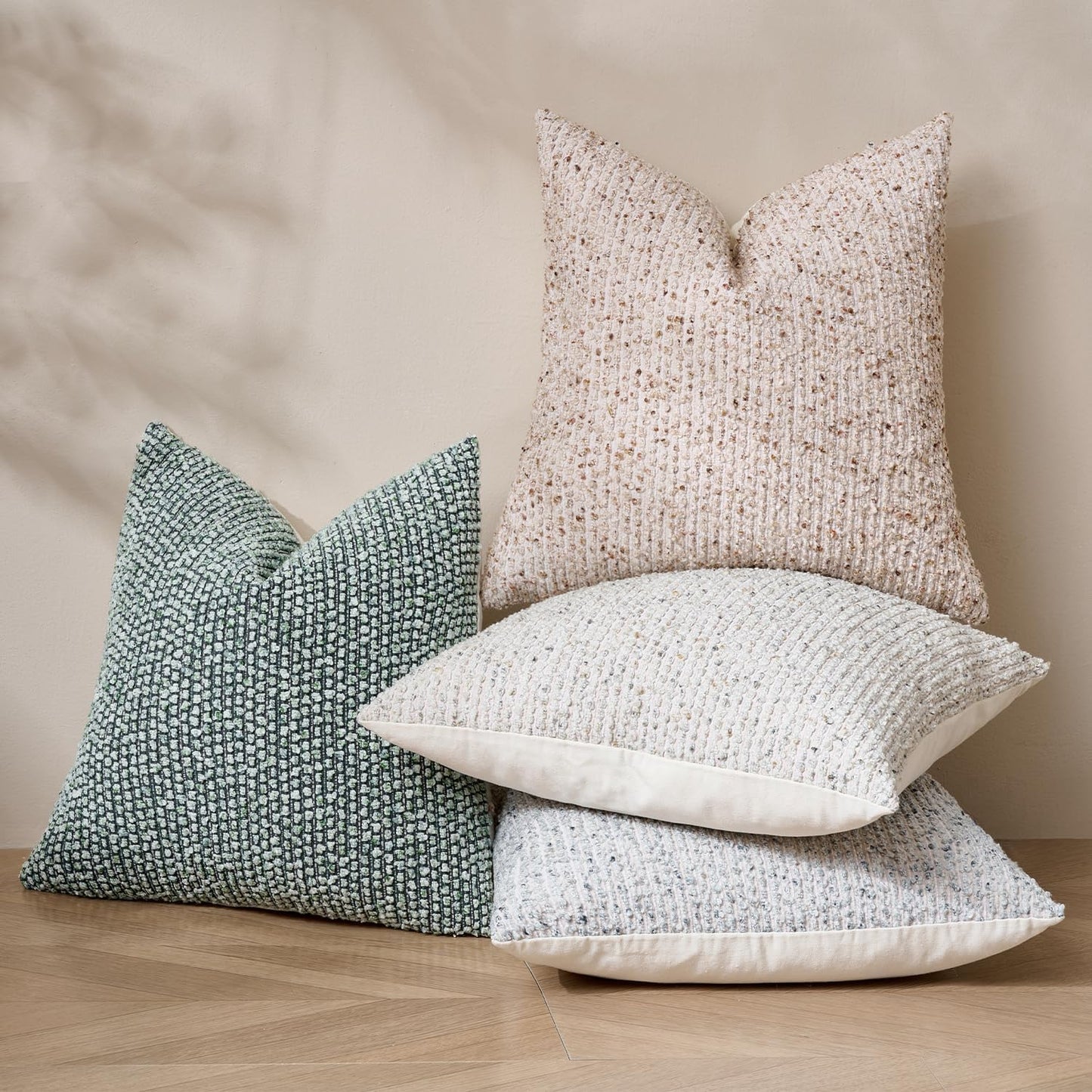 Striped Throw Pillow Covers 20x20 Set of 2 Blue Textured Boucle Chic Morden Boho Accent Farmhouse Square Decorative Couch Pillow Covers for Home Decor Bed Sofa Living Room