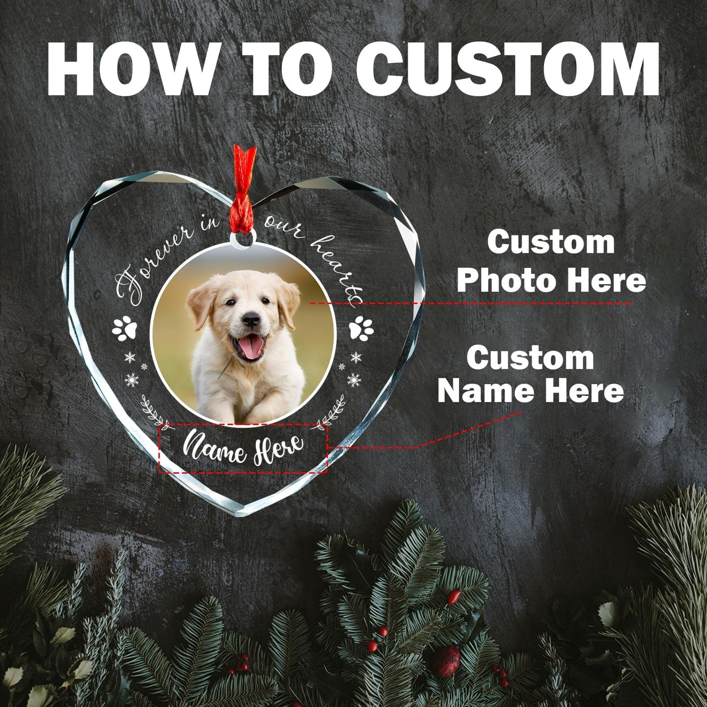 Personalized Pet Photo Ornaments, Custom Heart Glass Ornaments, Personalized Circle Glass Ornament, Custom Crystal Ornament Gifts for Dog Lovers, Cat Gifts for Cat Lover, Pet Love