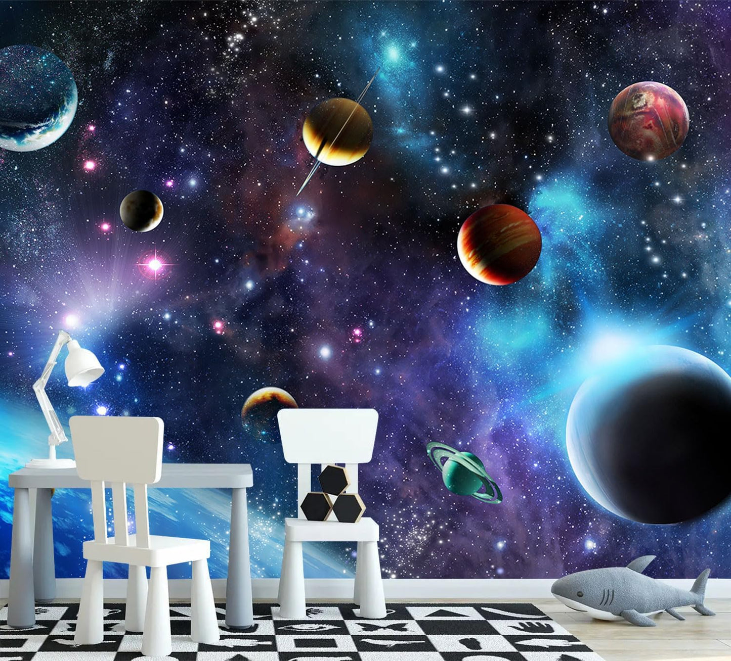 AFZEVEB-Space Galaxy Wallpaper Cosmic Planet Wall murals for Kids Room 159"x107" (Not Peel and Stick)