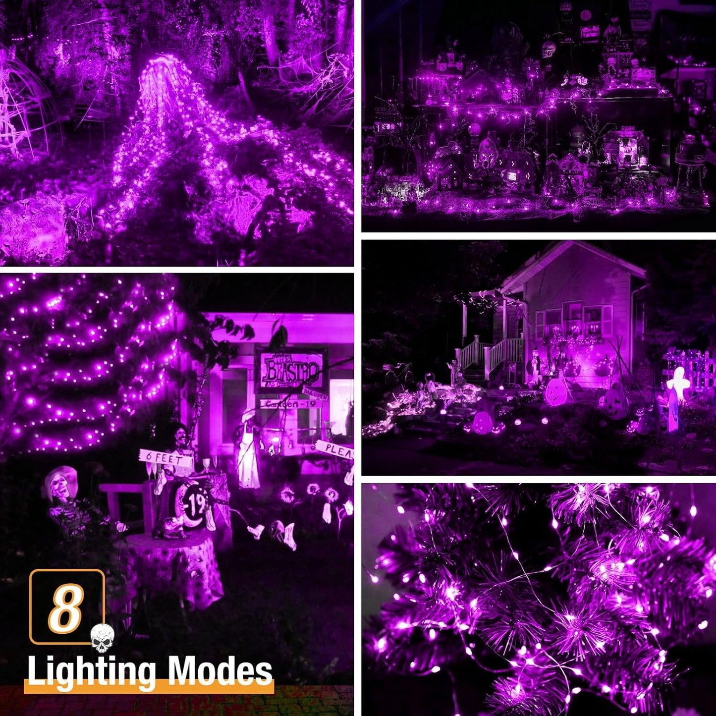 2 Pack Solar String Lights Outdoor - 160LED 66FT Halloween Solar Fairy Lights Outside Waterproof, 8 Modes Purple Solar Powered Twinkle Lighting Decorations for Tree Garden Yard Spooky Patio Party