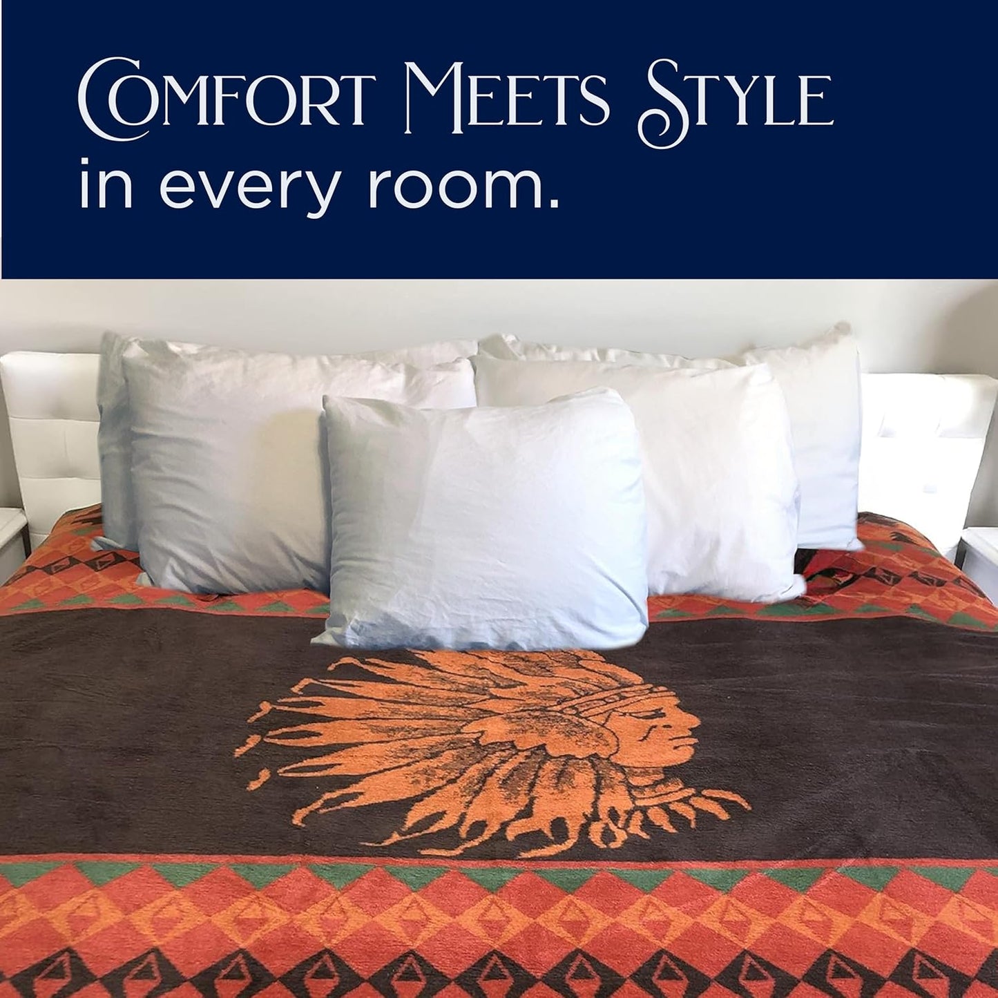 Beacon Blankets Southwestern Chief Henry Native American Design Throw - 72" x 86" Blanket Only - Premium Plush Blanket Can be Used for Twin or Full Size Bed