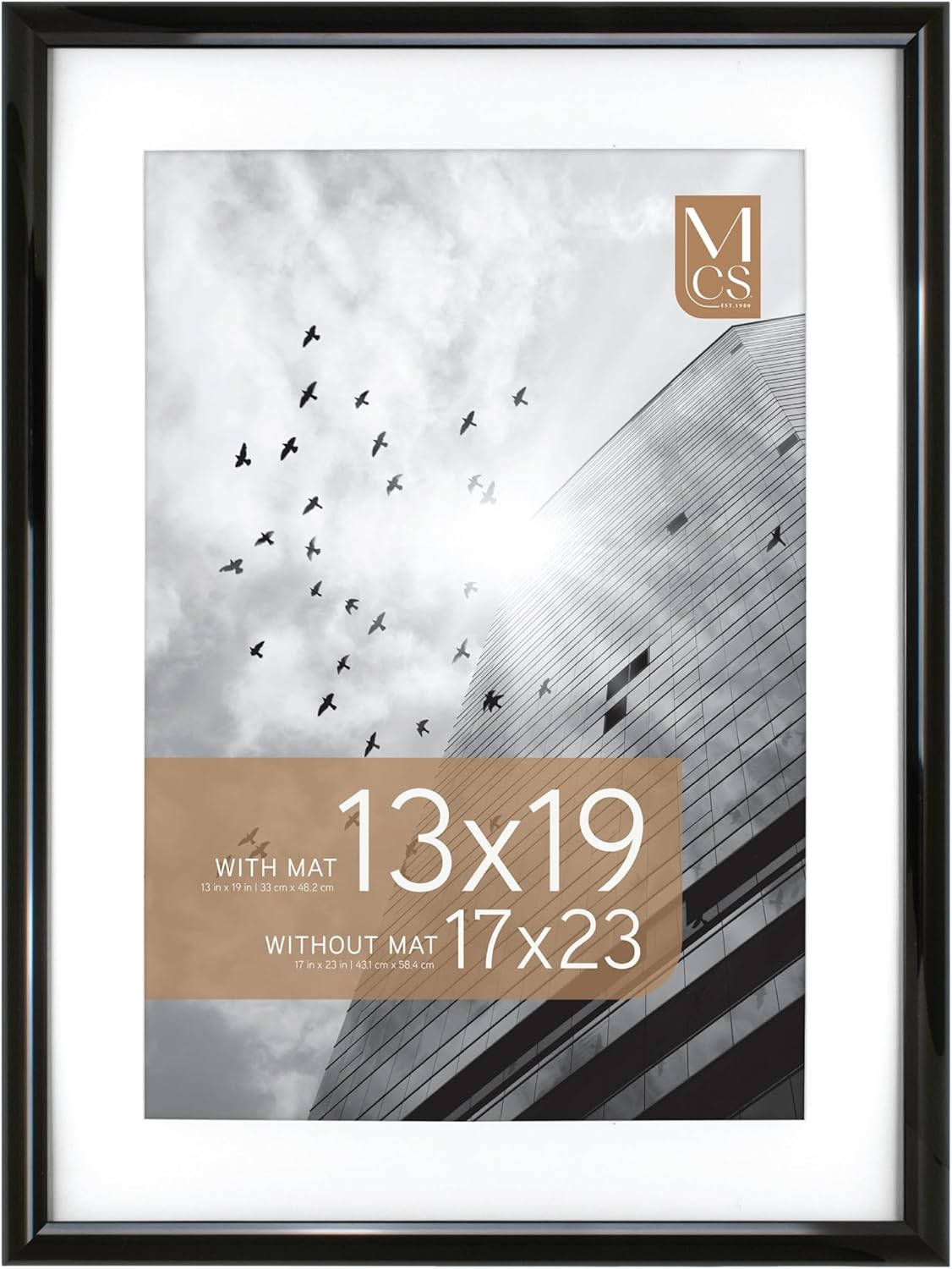 MCS Trendsetter 17x23 Matted Poster Frame with 13x19 Picture Display, Black Vertical & Horizontal Wall Hanging Large Picture Frame for Photos & Posters (1-Pack)