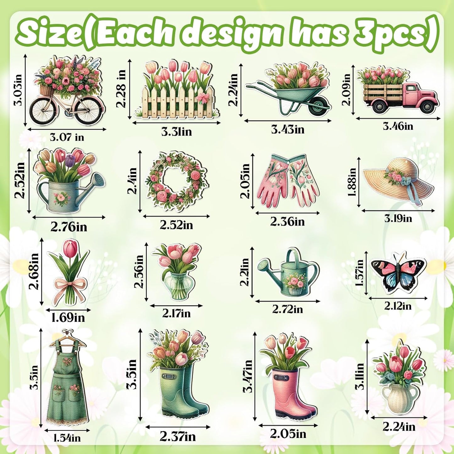 48PCS Spring Decor Wooden Flowers Ornaments Hanging Tulips Signs Decorations for Home Small Tree Party