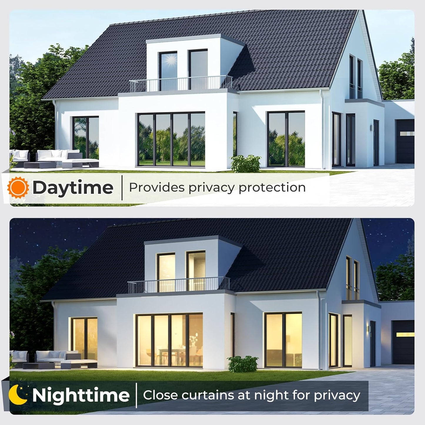 DOWELL Window Privacy Film, One Way Window Tint for Home, Static Cling Anti UV Sun Blocking Reflective Mirror Film, Heat Control See Out Not in Glass Tinting, Black Silver, 35.4" x 78.7"