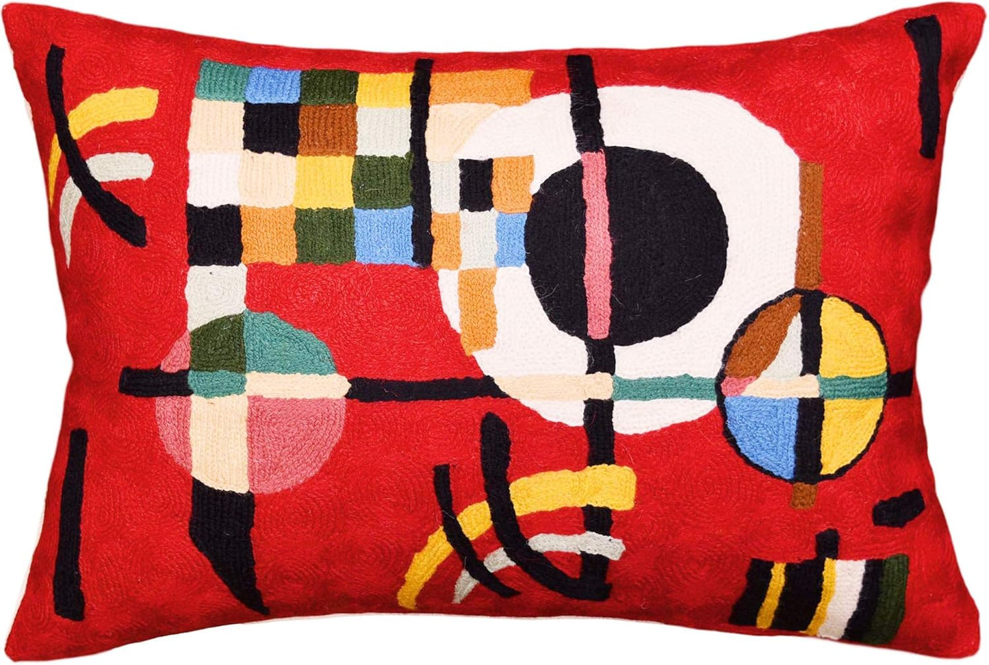 Lumbar Kandinsky Red Modern Pillow Cover Counterweights Mid Century Chair Cushions Red Abstract Pillowcase Red Contemporary Pillowsham Couch Cushions Handmade Wool Size 14x20