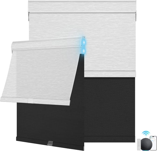 BERISSA Motorized Blinds with Remote,Dual Roller Shades,Blackout&Light Filtering Smart Blinds for Windows,Remote Control,Customized Automatic Blinds,Electric Blinds with USB/Solar Pannel.Custom Color