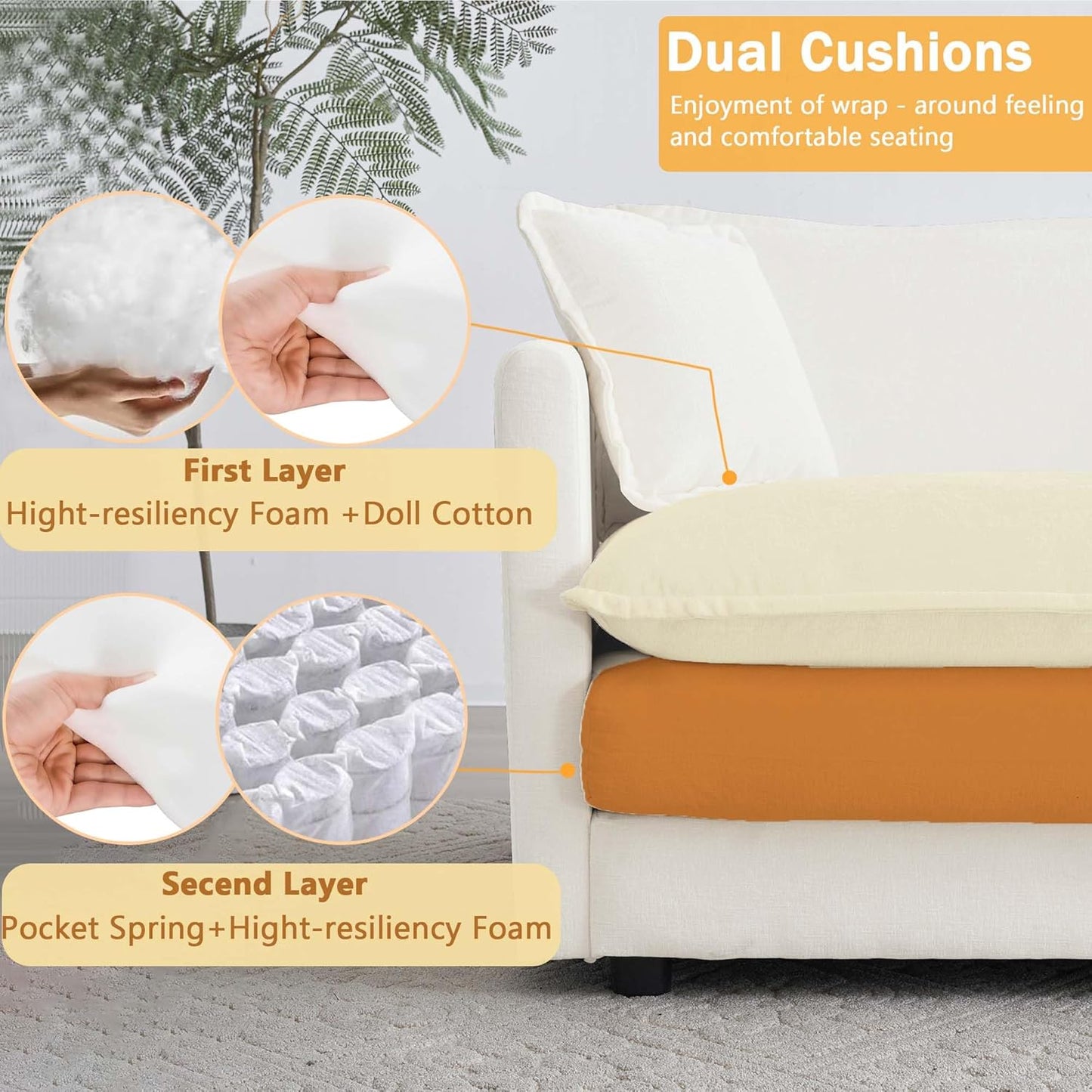 Sectional Sofa 4 Seater with Movable 1 Ottoman,Oversized Modular Couch Deep Seat (Beige, 146.5 inch-L)